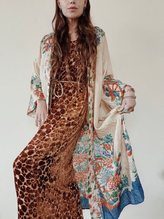 1920s Auburn Devore Silk Velvet Column Gown- S/M