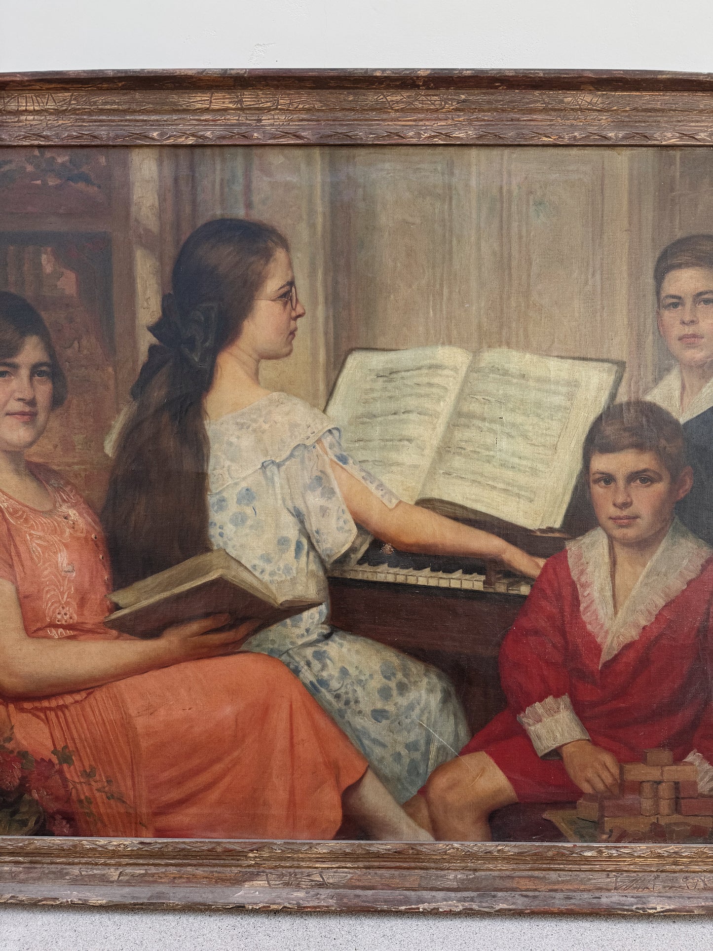 1920s Antique Overtly Large Portrait of a Family- 42 X 56”