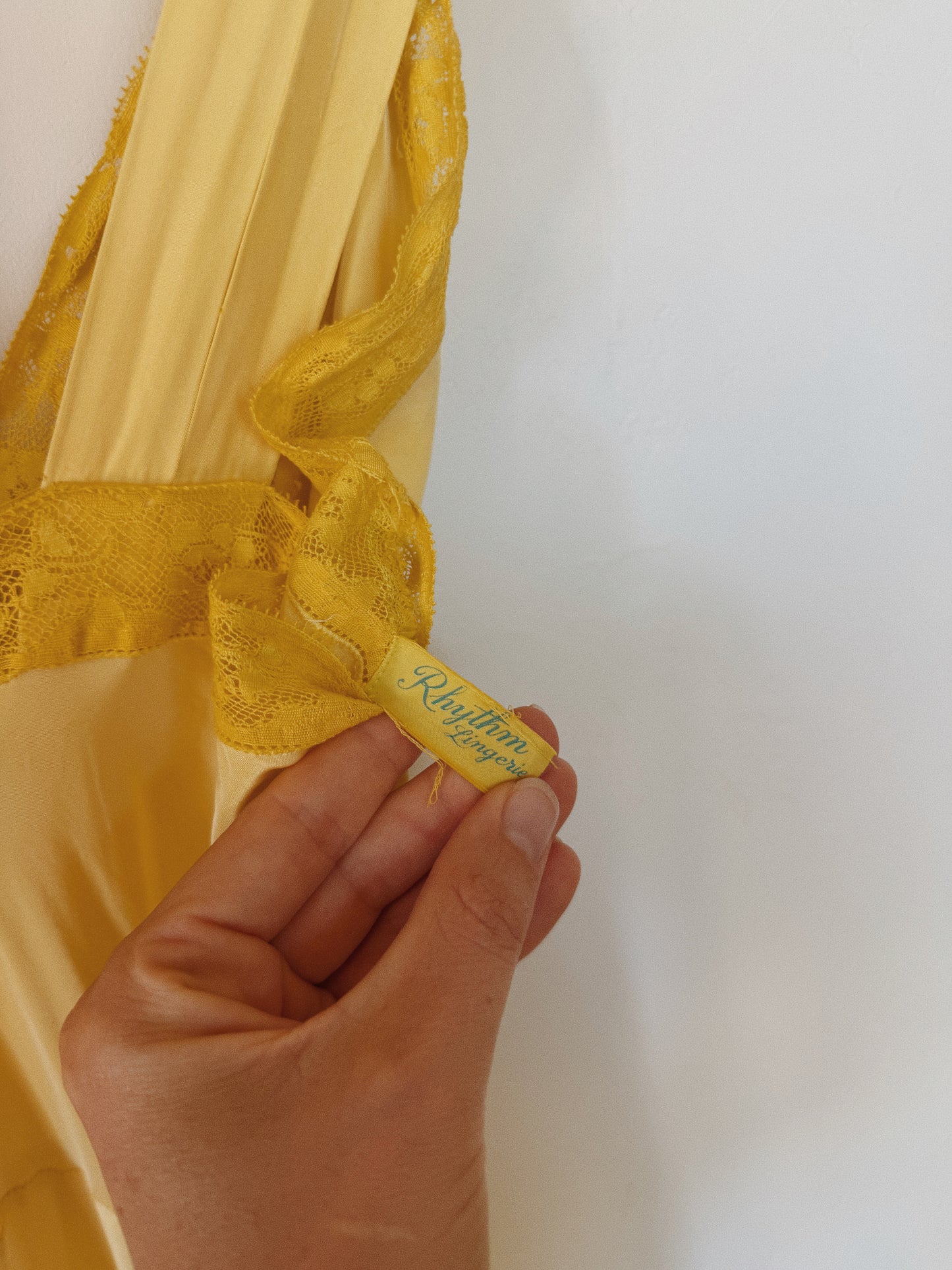 1940s Canary Yellow Cold Rayon + Lace Slip Dress w/ Robins Egg Blue Bow- S- S/M