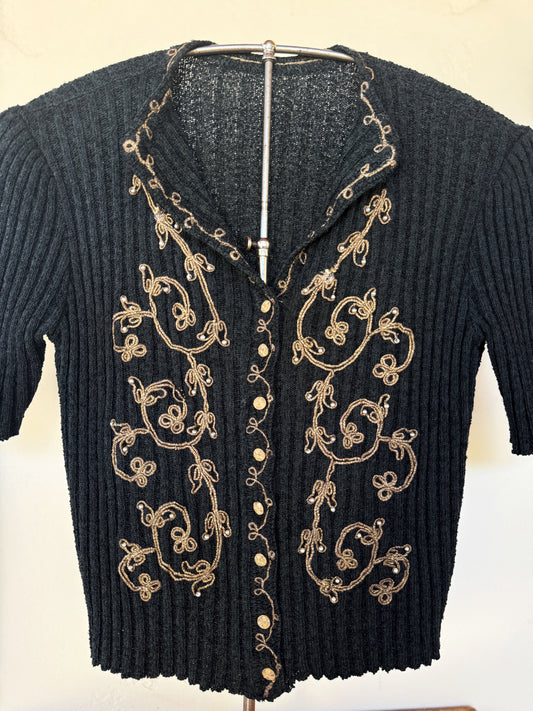 1930s Ribbed Knit Cropped Top w/ Gold Bullion