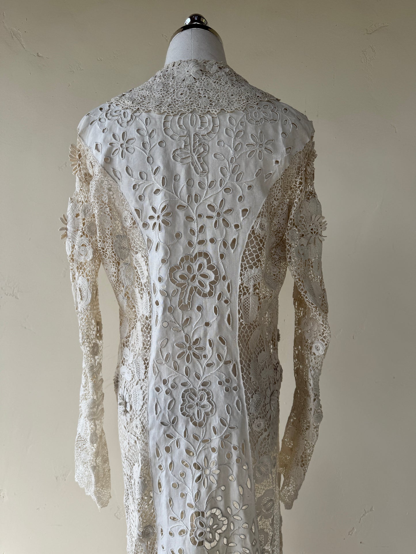 Rare Edwardian Irish Crochet Duster Coat w/ Pom Poms- M
