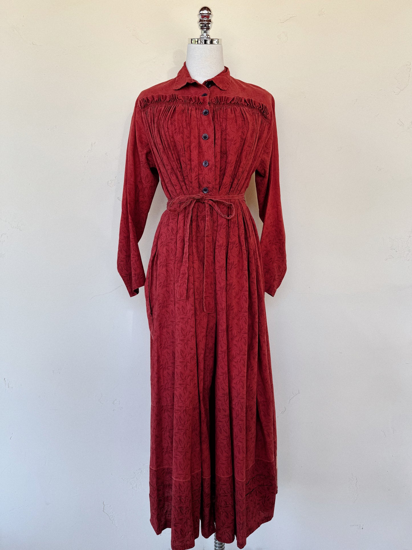 Antique 1800s Red Oak Leaf Wrapper Dress