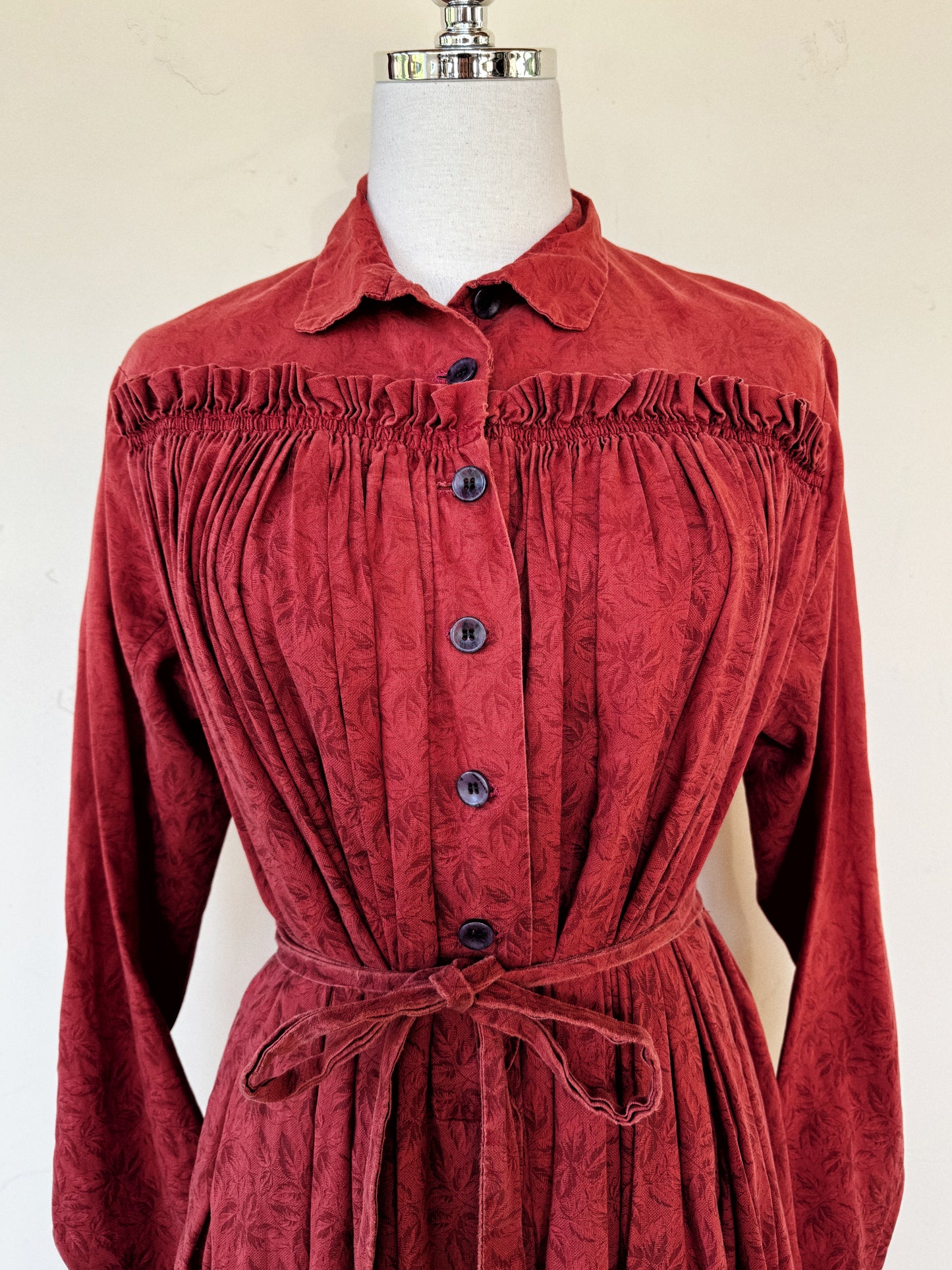 Antique 1800s Red Oak Leaf Wrapper Dress