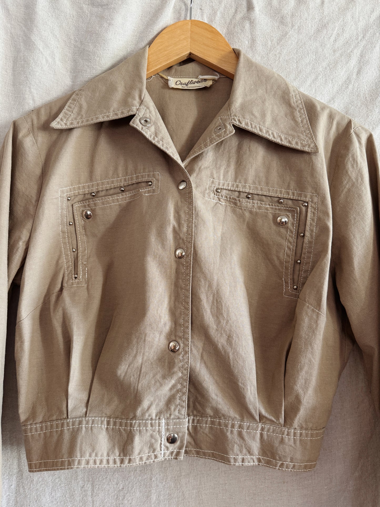 1950s Taupe Studded Cropped Western Jacket- S/M