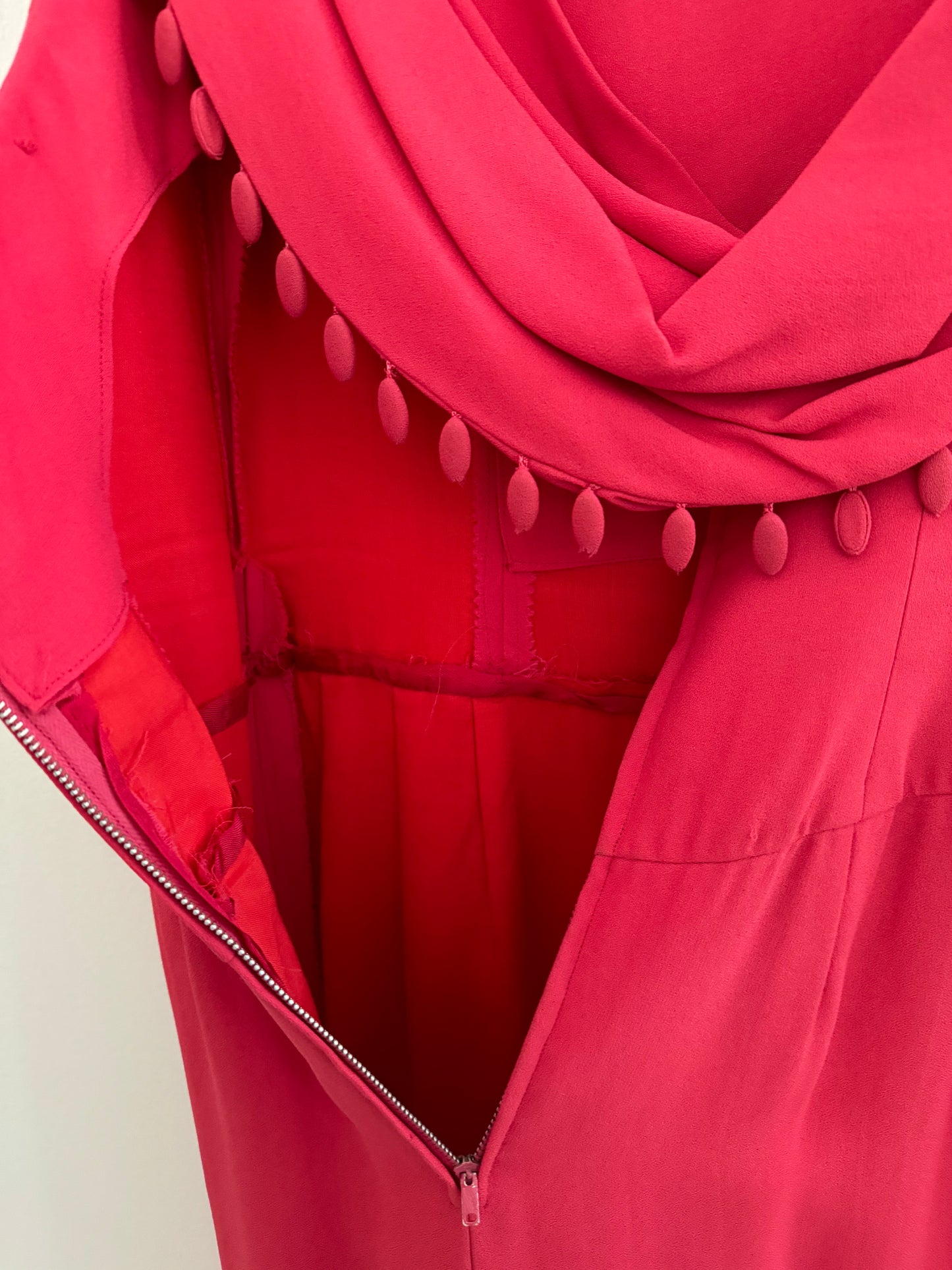 1960s Fuchsia Pink Cowl Back Evening Gown by Designer Claire Dratch- 34/35” Bust