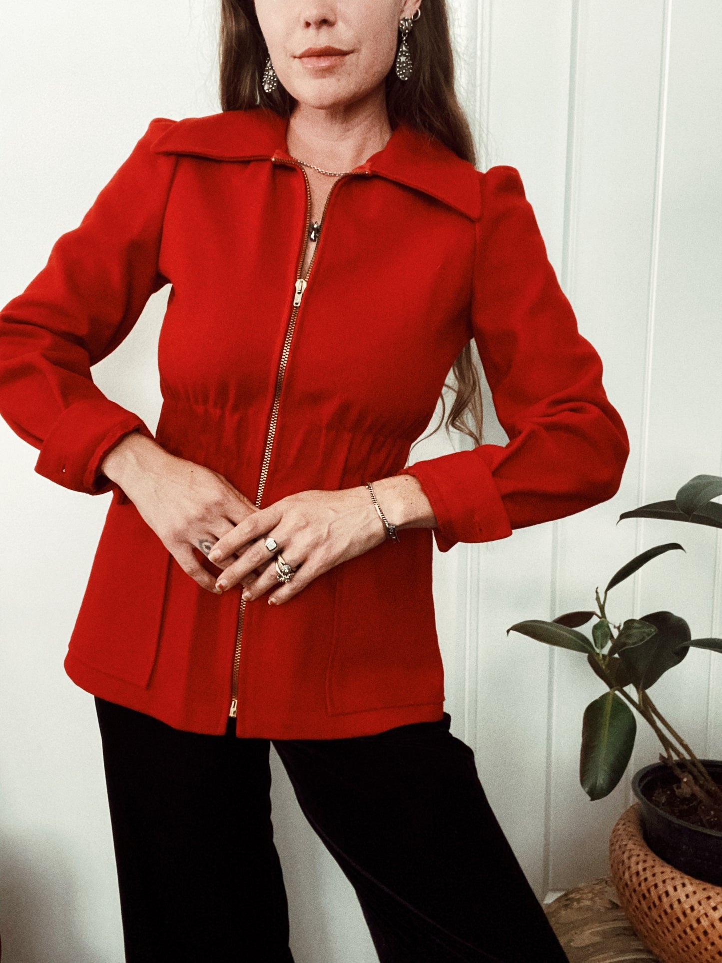 1940s Cherry Red Wool Outerwear Jacket- S/M