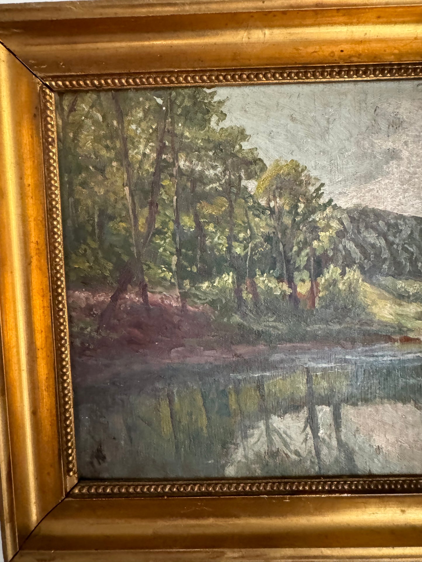 1940s Eucalyptus River Scene Oil on Wood- 10 x 12”
