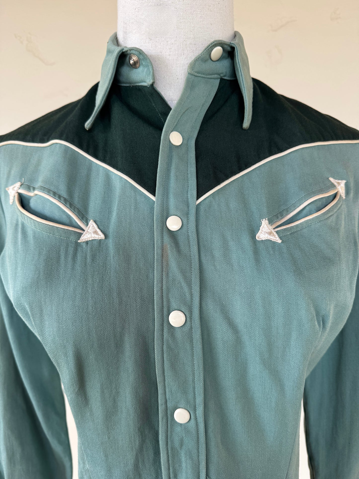 1950s Emerald + Sage Gabardine Western Top- S/M