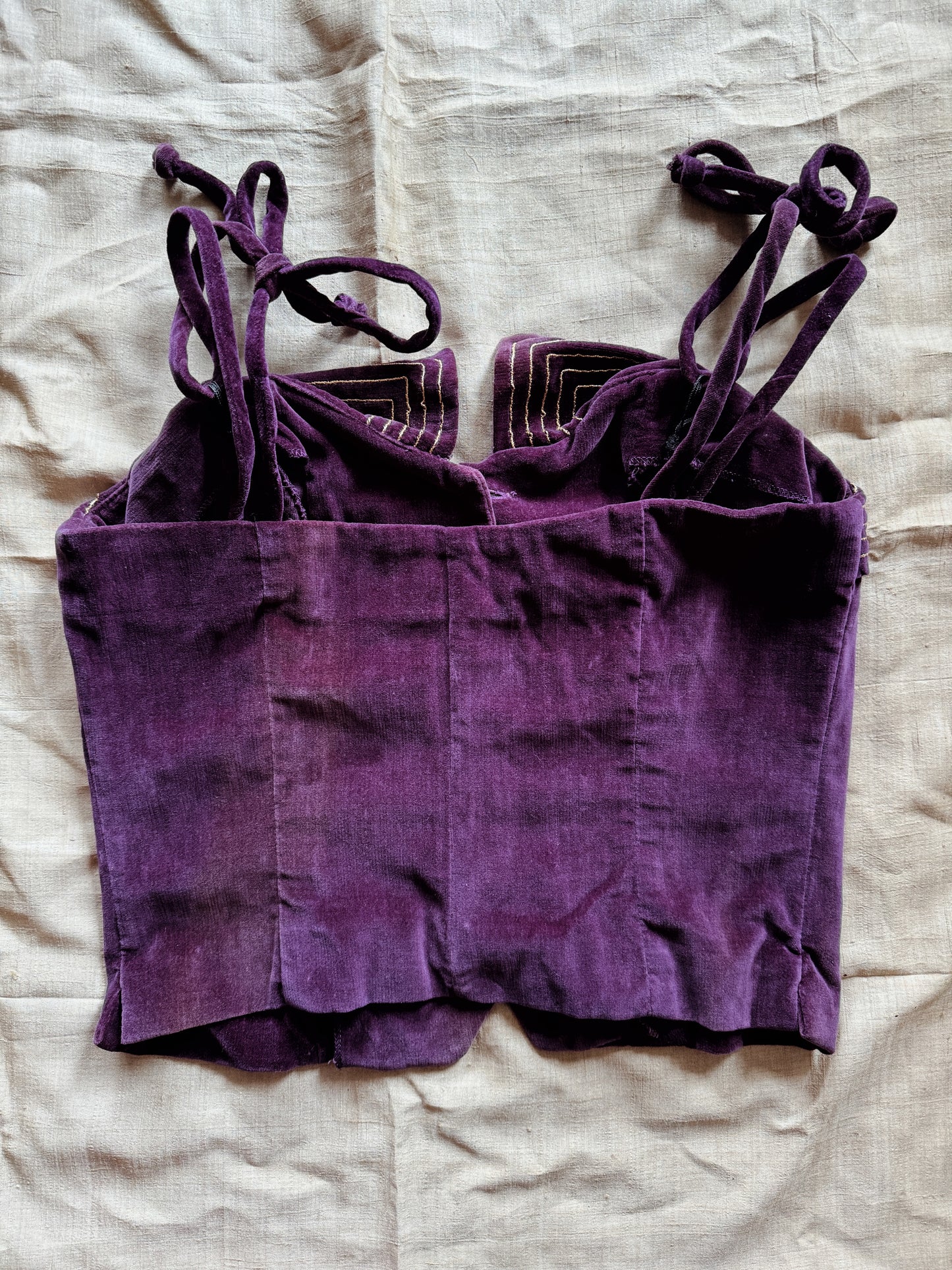 1950s Royal Purple Velveteen Bustier w/ Gold Trim- S