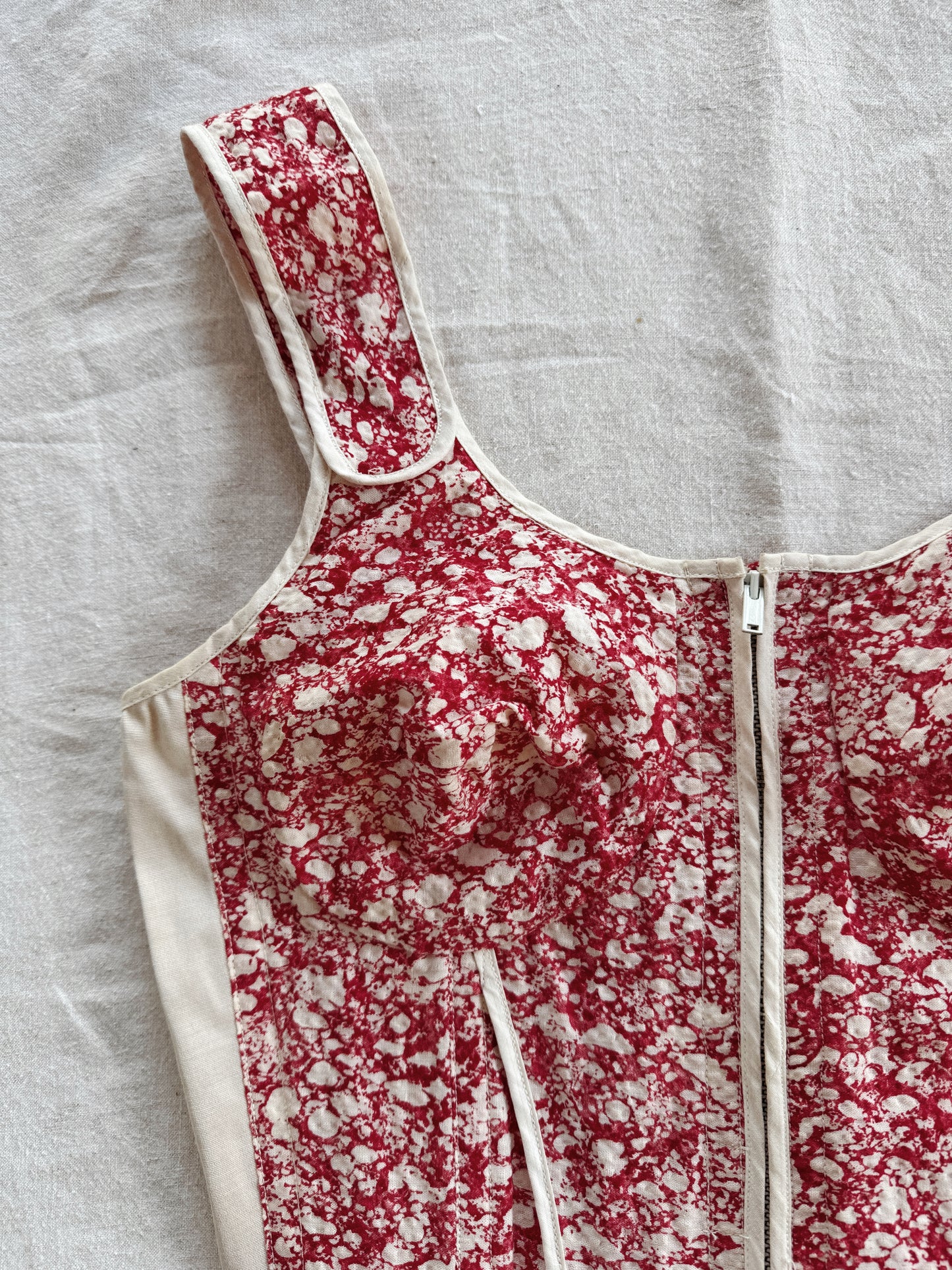 1940s Spongeware Novelty Zipper Front Corset- S