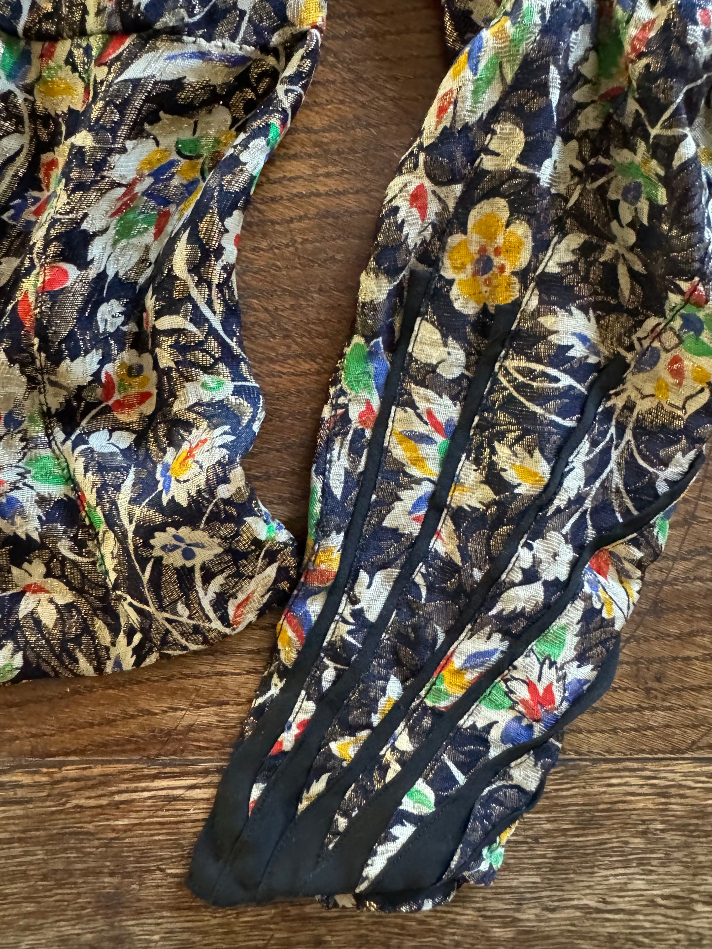 1930s Rare Rainbow Floral Lamé Mutton Sleeve Jacket- S/M