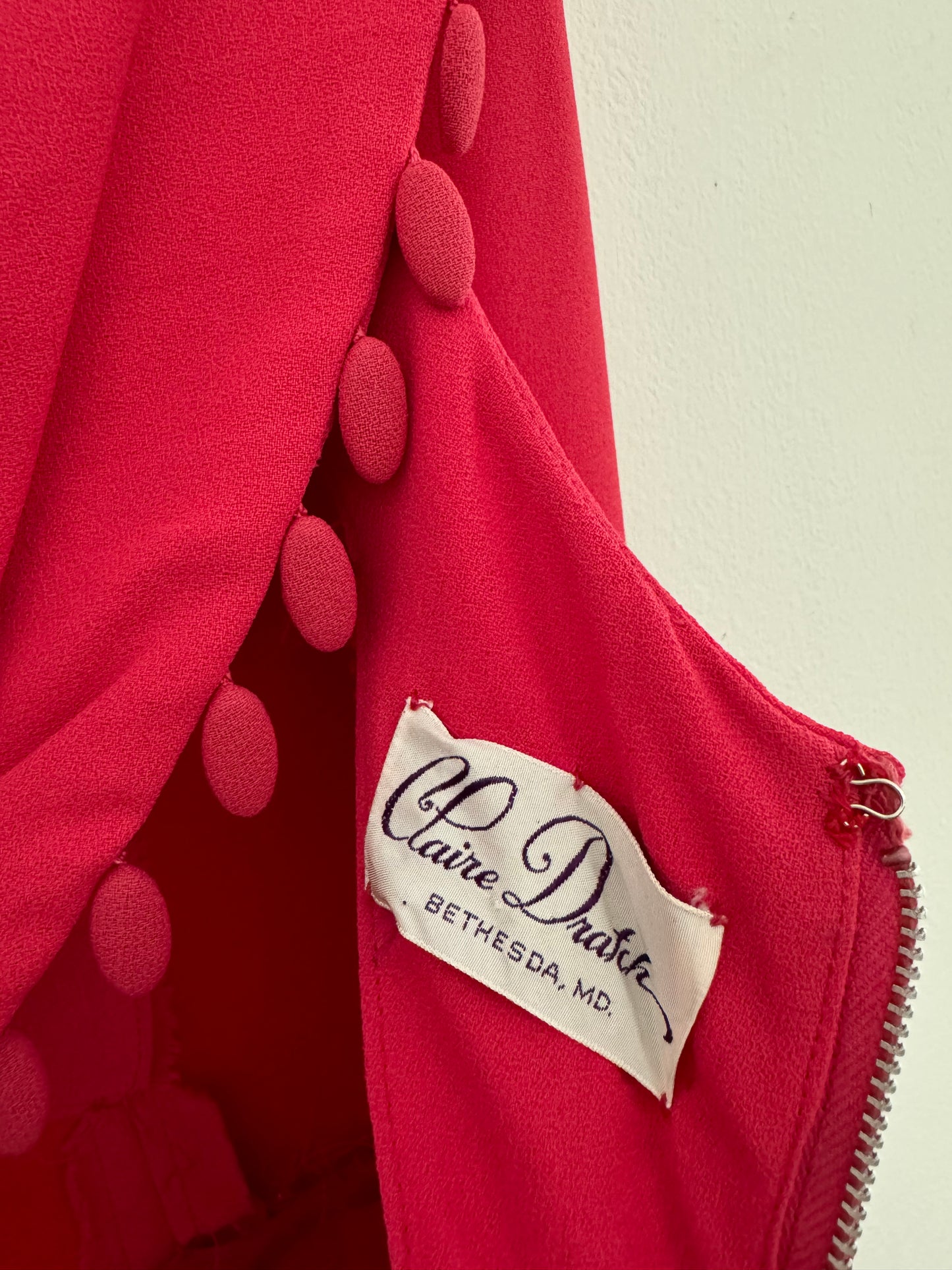 1960s Fuchsia Pink Cowl Back Evening Gown by Designer Claire Dratch- 34/35” Bust