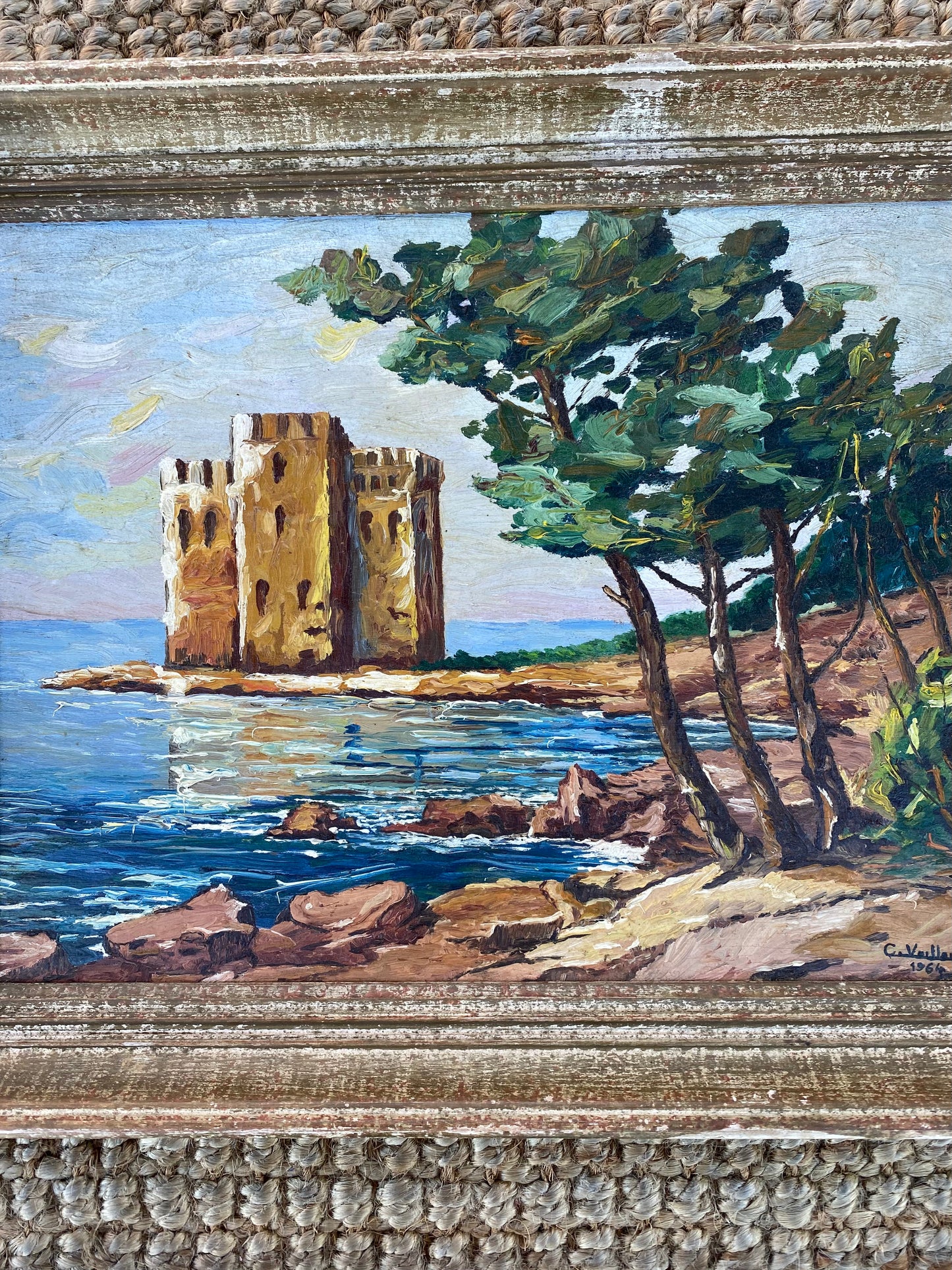 1960s French Oil Painting on Wood Seascape Côte D’Azure- 15x18.5”