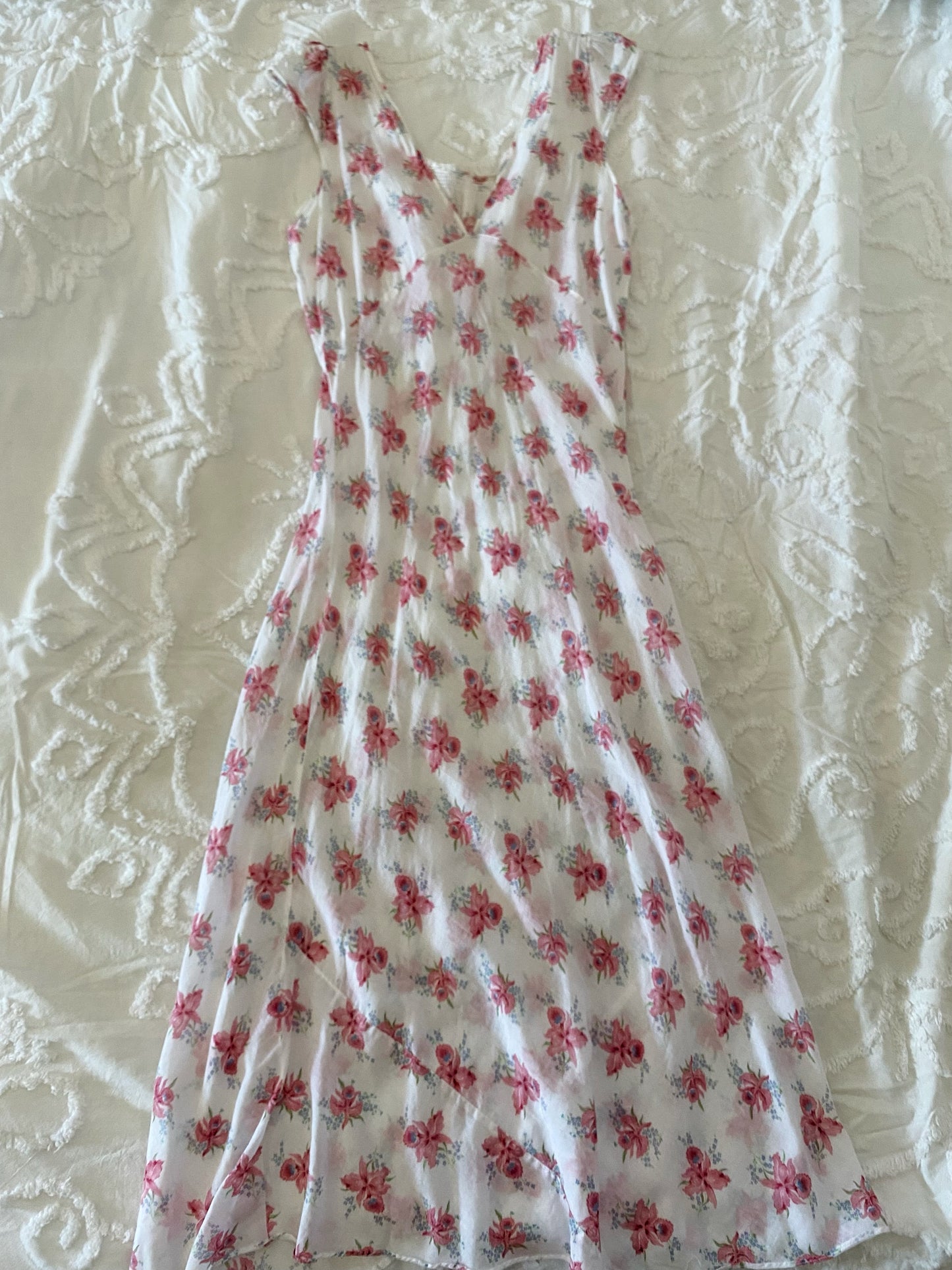 1930s/40s White Orchid Print Batiste Cotton Slip Dress- 6/8