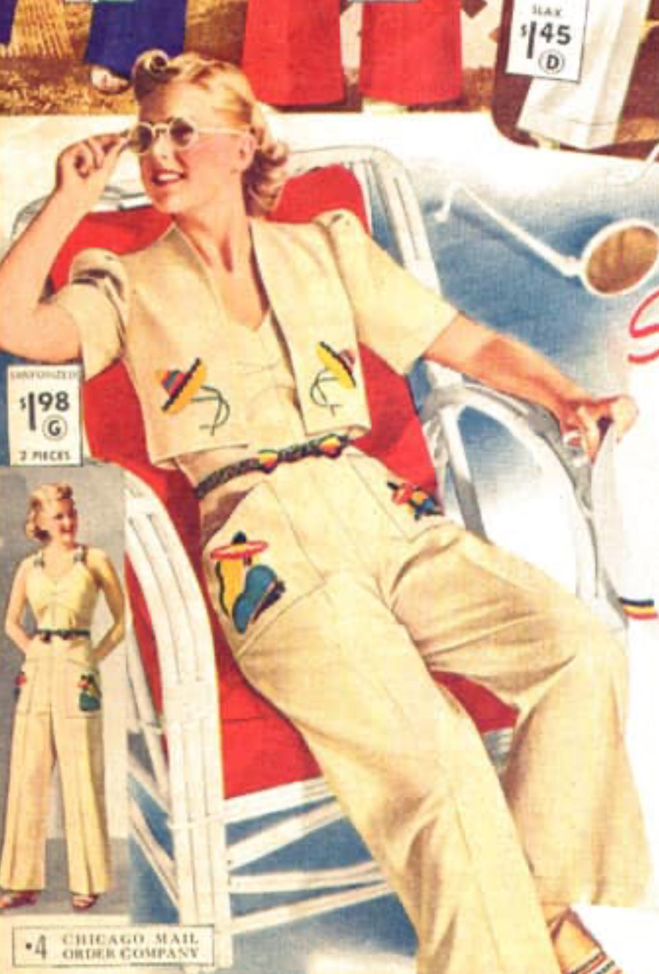 1930s Mint Green Linen Embroidered Vacation Overalls- S/M