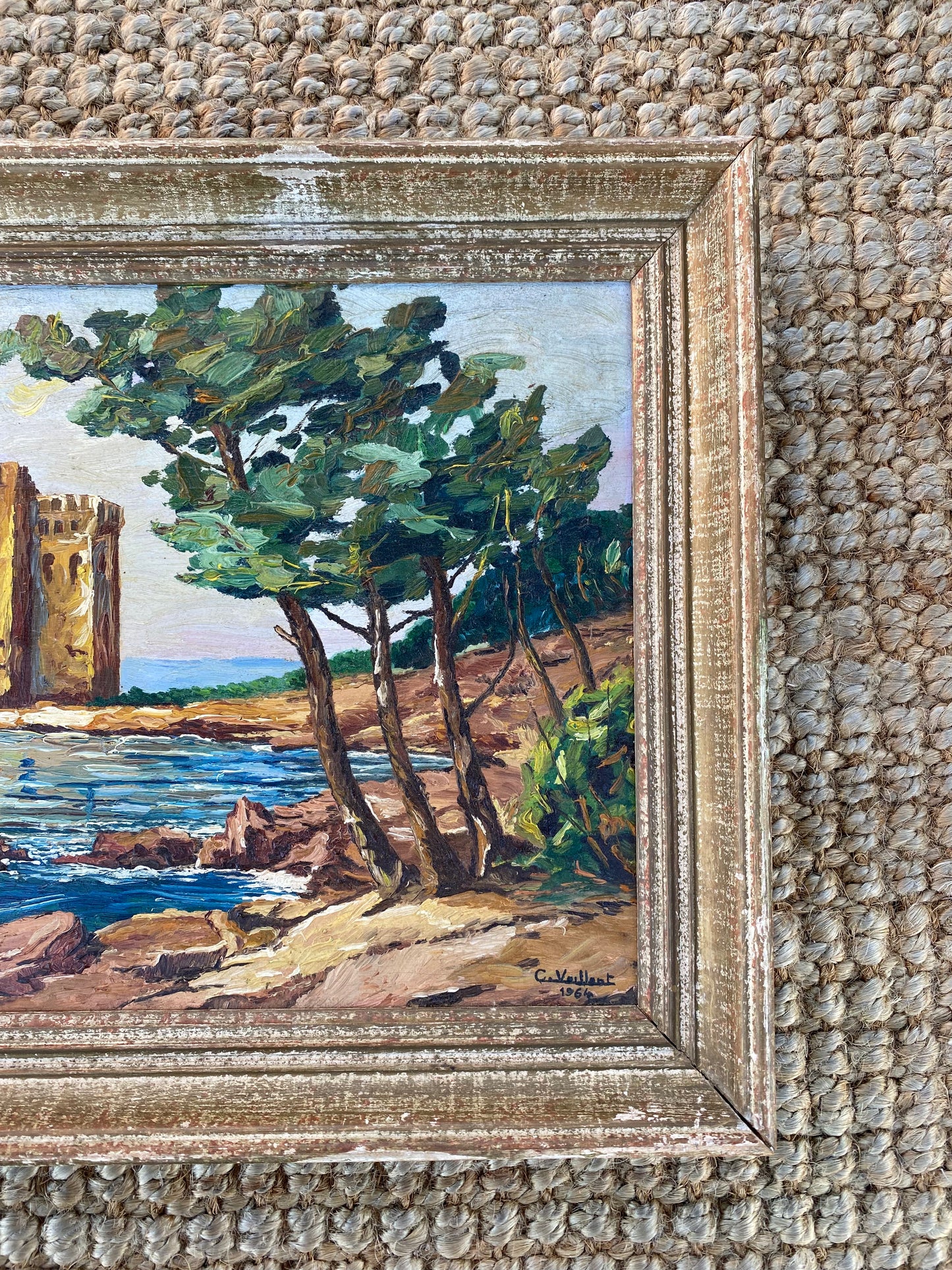 1960s French Oil Painting on Wood Seascape Côte D’Azure- 15x18.5”