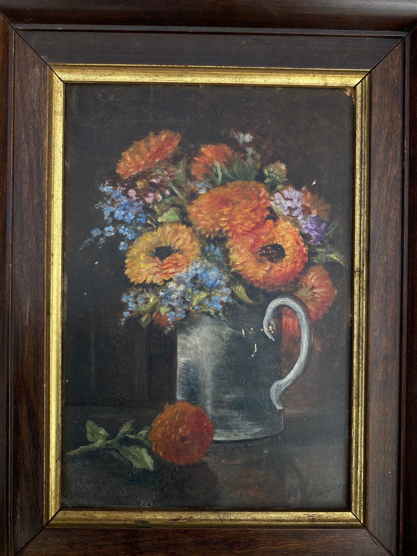 Antique 1920s Floral Oil Painting on Board- 12x16”