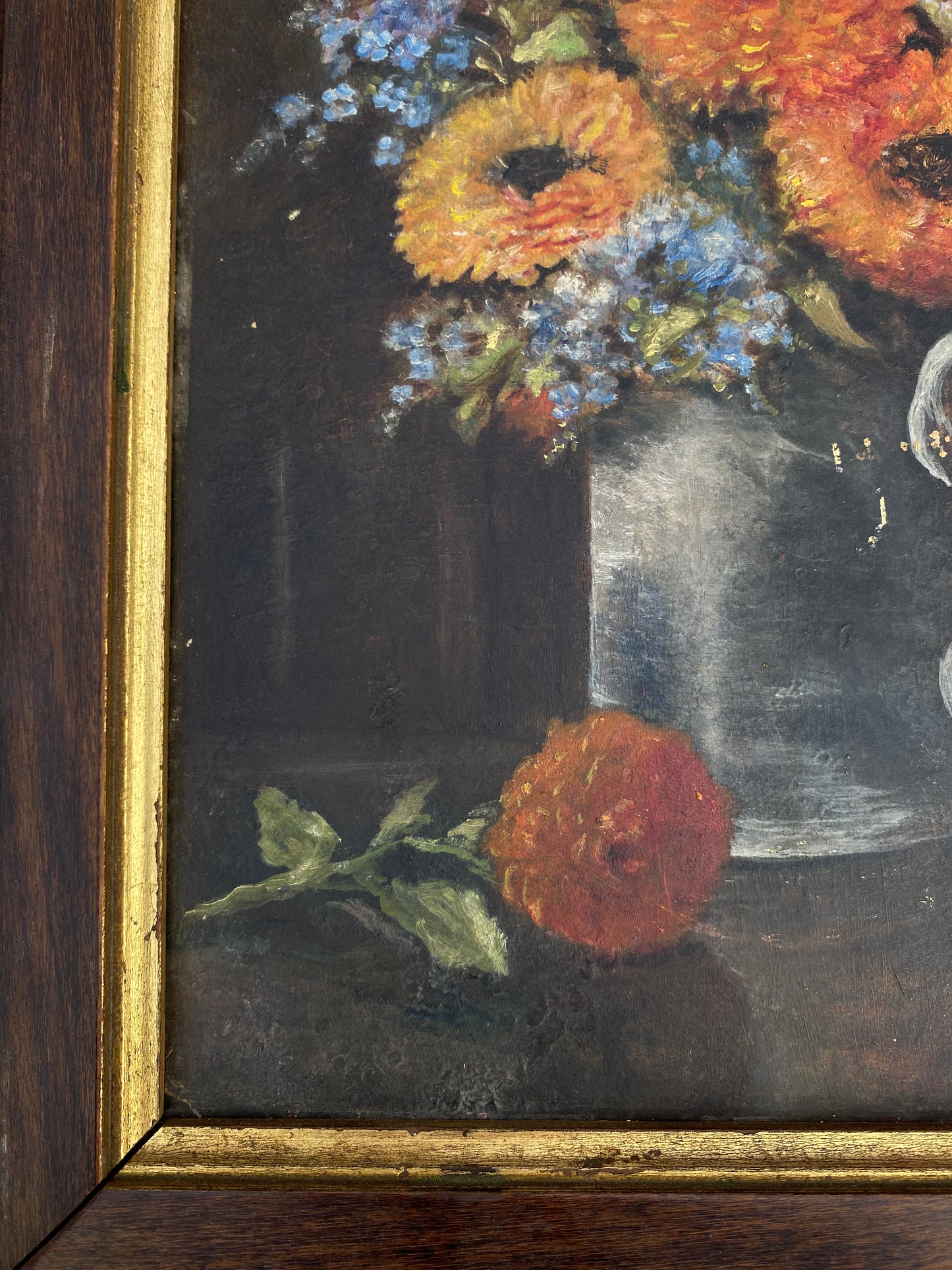 Antique 1920s Floral Oil Painting on Board- 12x16”