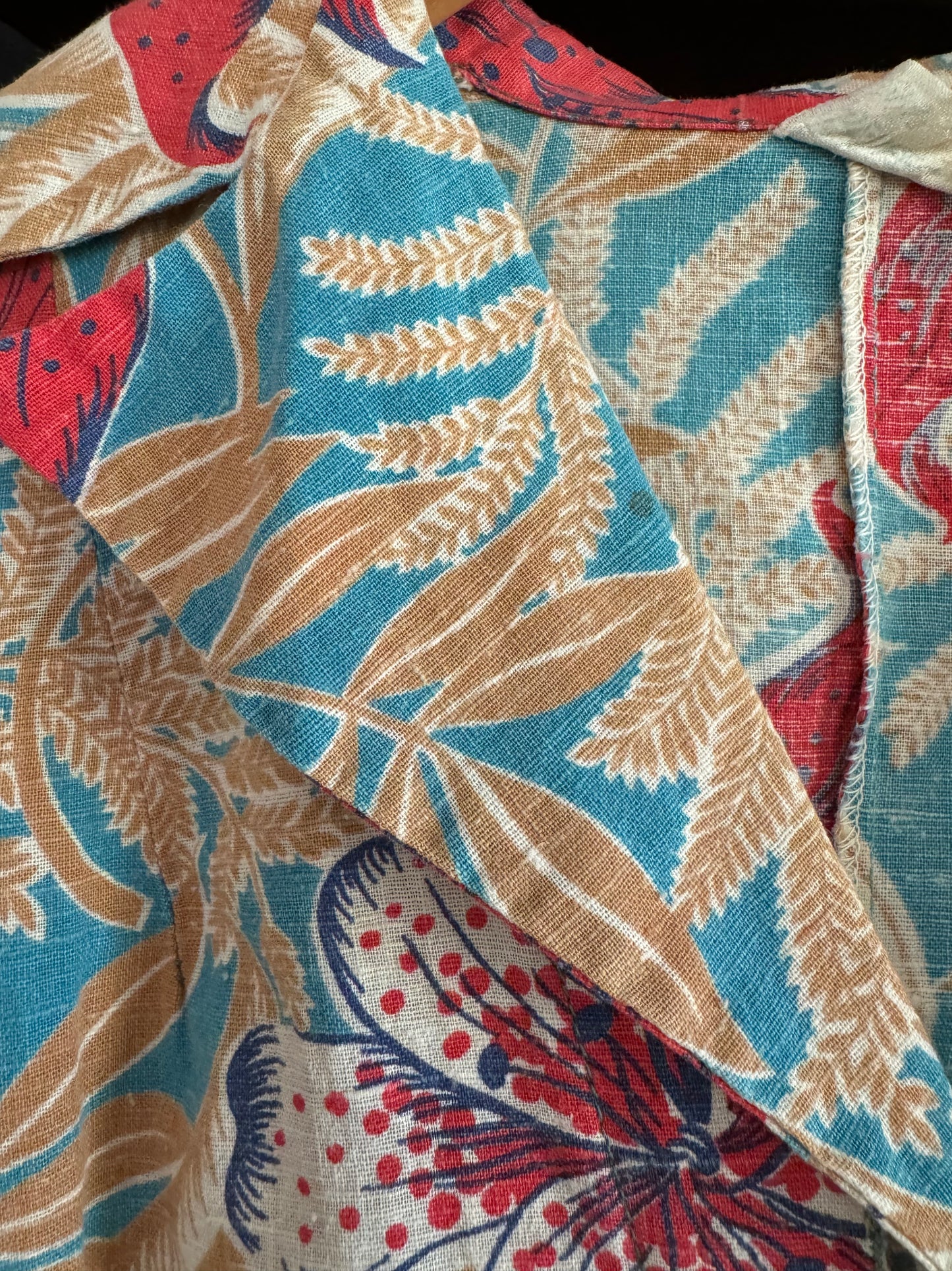 1940s Hawaiian Floral Cotton Blouse- S