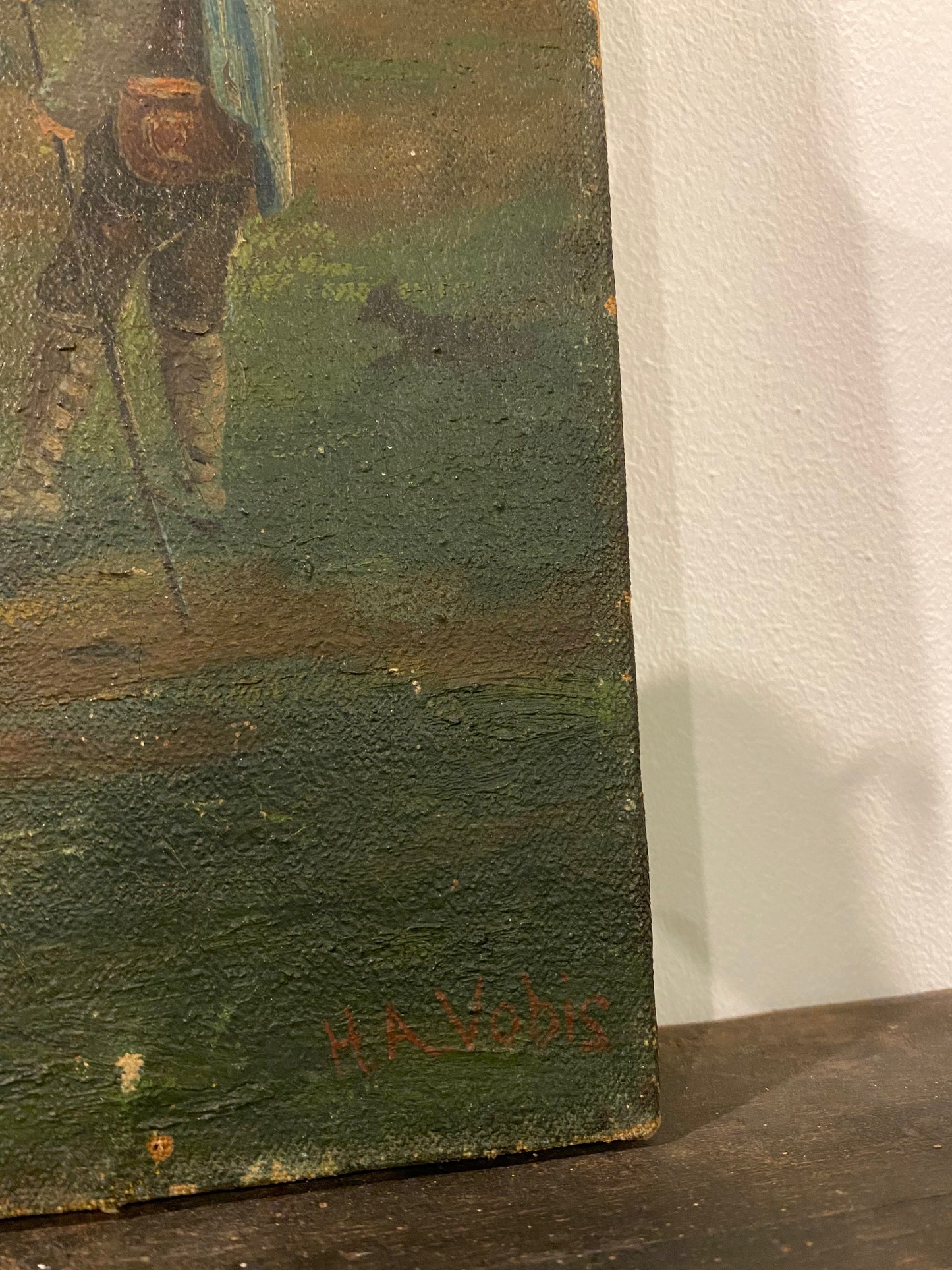 Antique Pastoral Sunset Scene Oil on Canvas- 16.5x20”