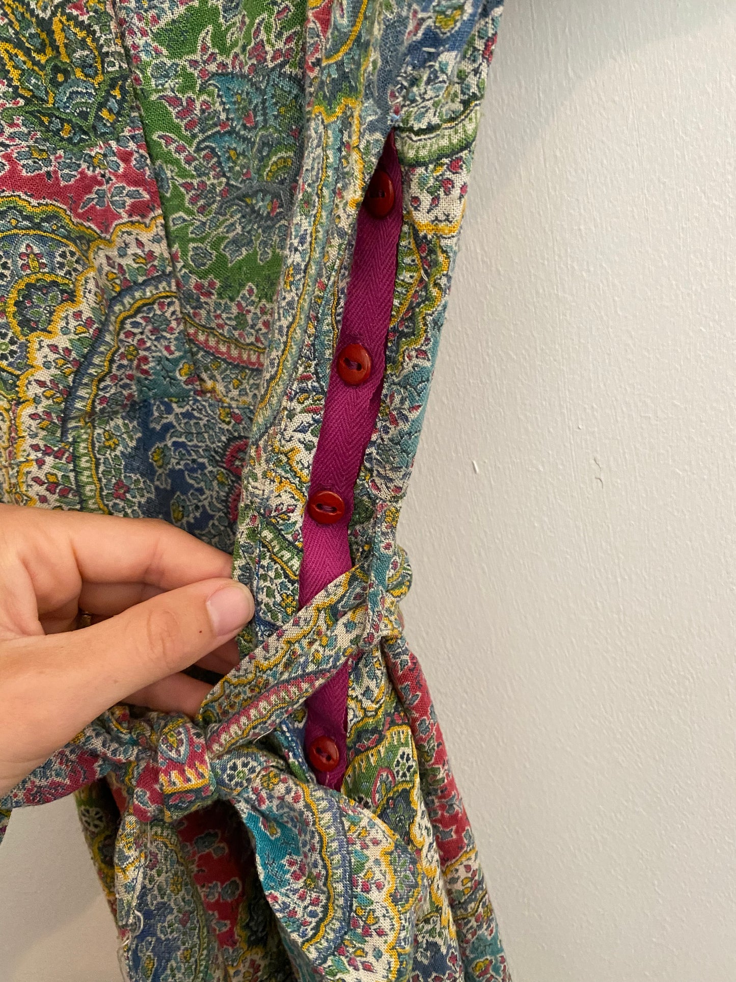 1930s Paisley Cotton Day Dress w/ Minty Buttons- M/L