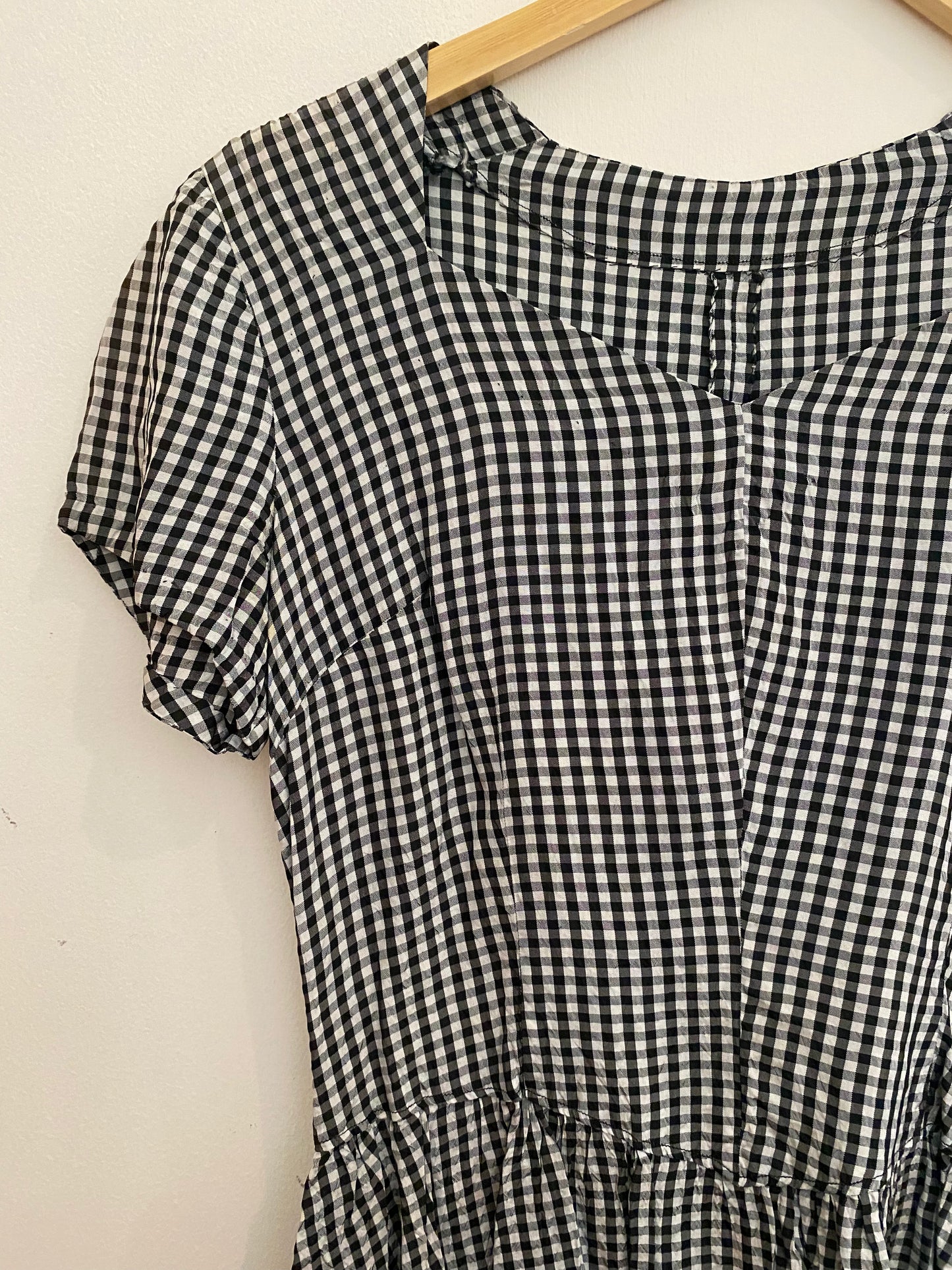 1940s Gingham Side Zip Rayon Peplum Blouse- M