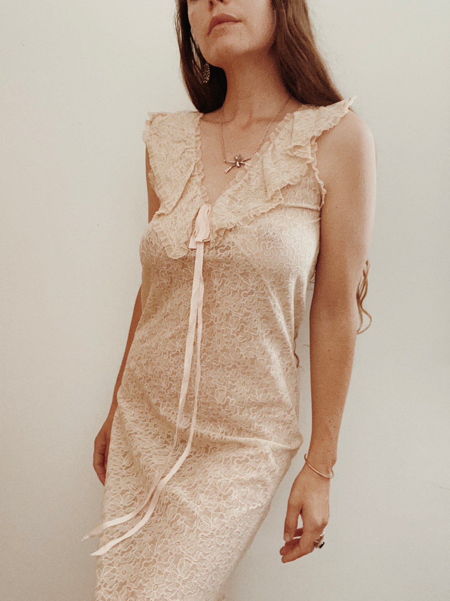 1930s Pristine French Lace Bias Cut Slip Dress- M