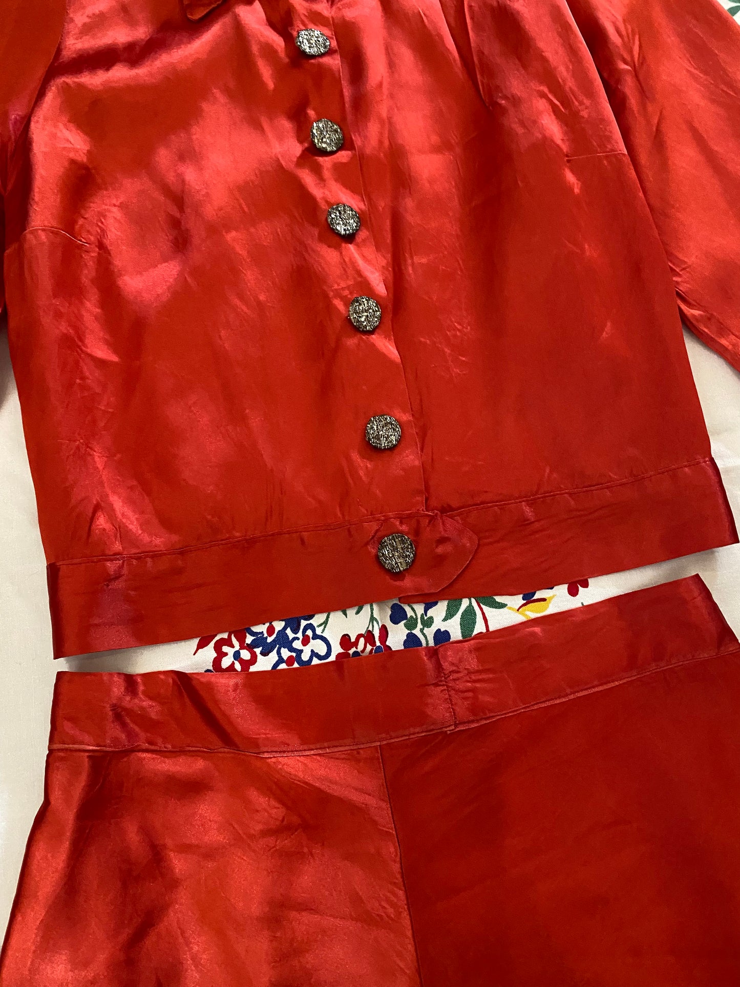 1940s Cabernet Red Satin Rayon Short Show Set- M