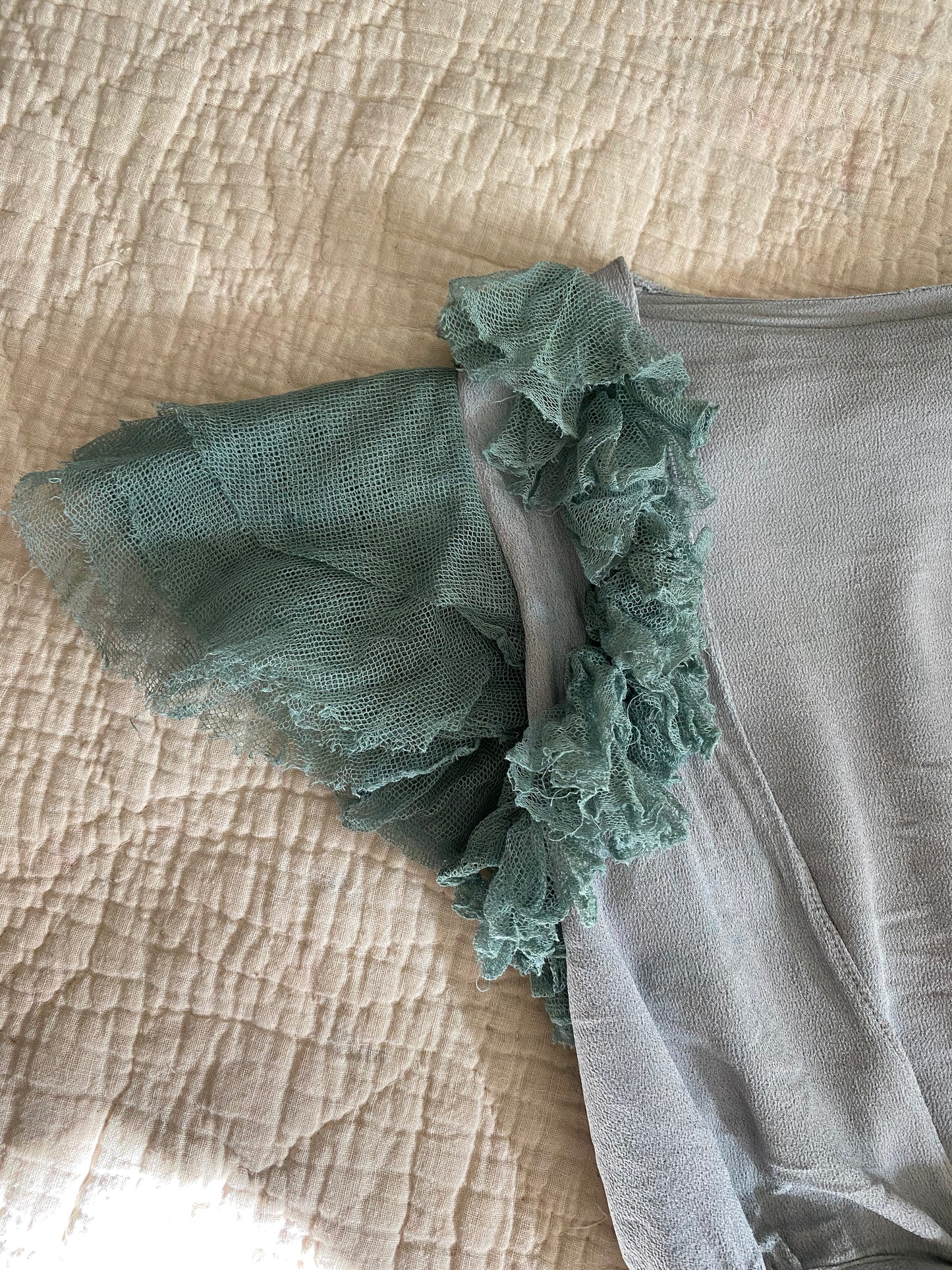 1930s Sea Foam Rayon Crepe Gown w/ Bolero- S