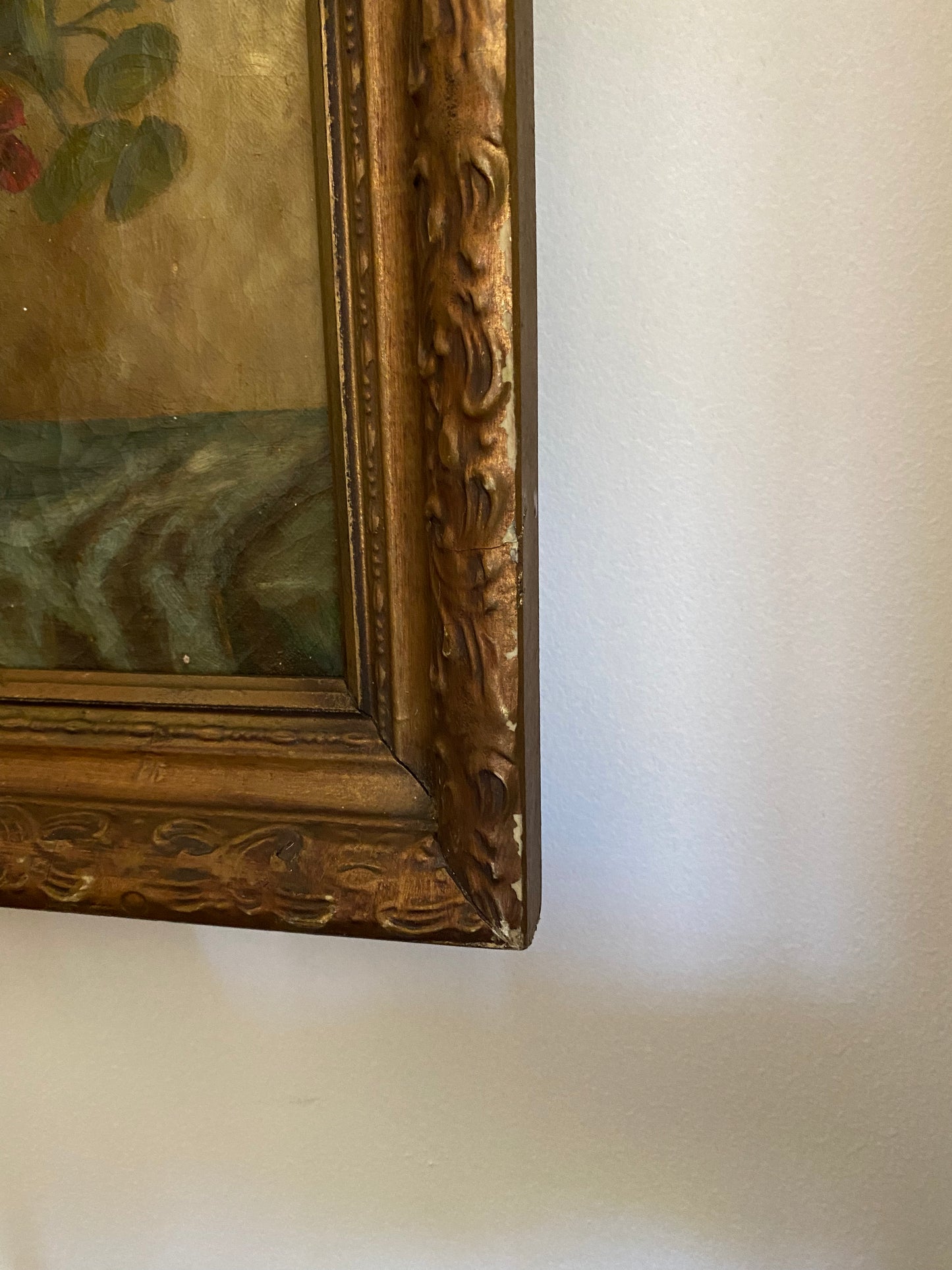 1920s/30s Nasturtium Antique Oil on Stretched Canvas- 13.5 x 17.5”