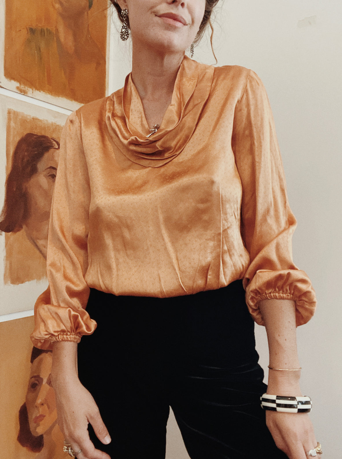 1940s Champagne Rayon Satin Blouse- S/M