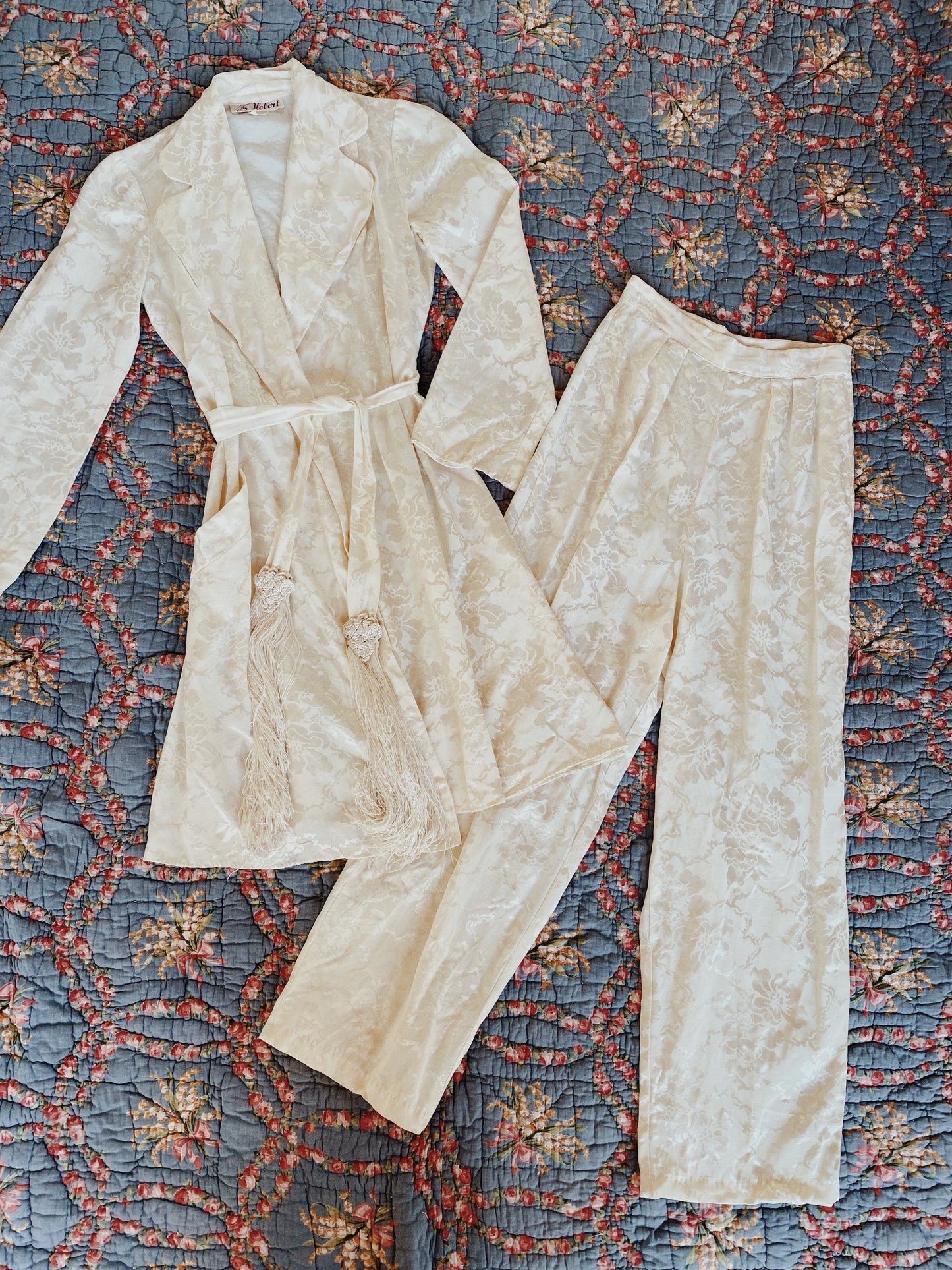 1940s Jacquard Rayon Lounge Set w/ Tassels- S