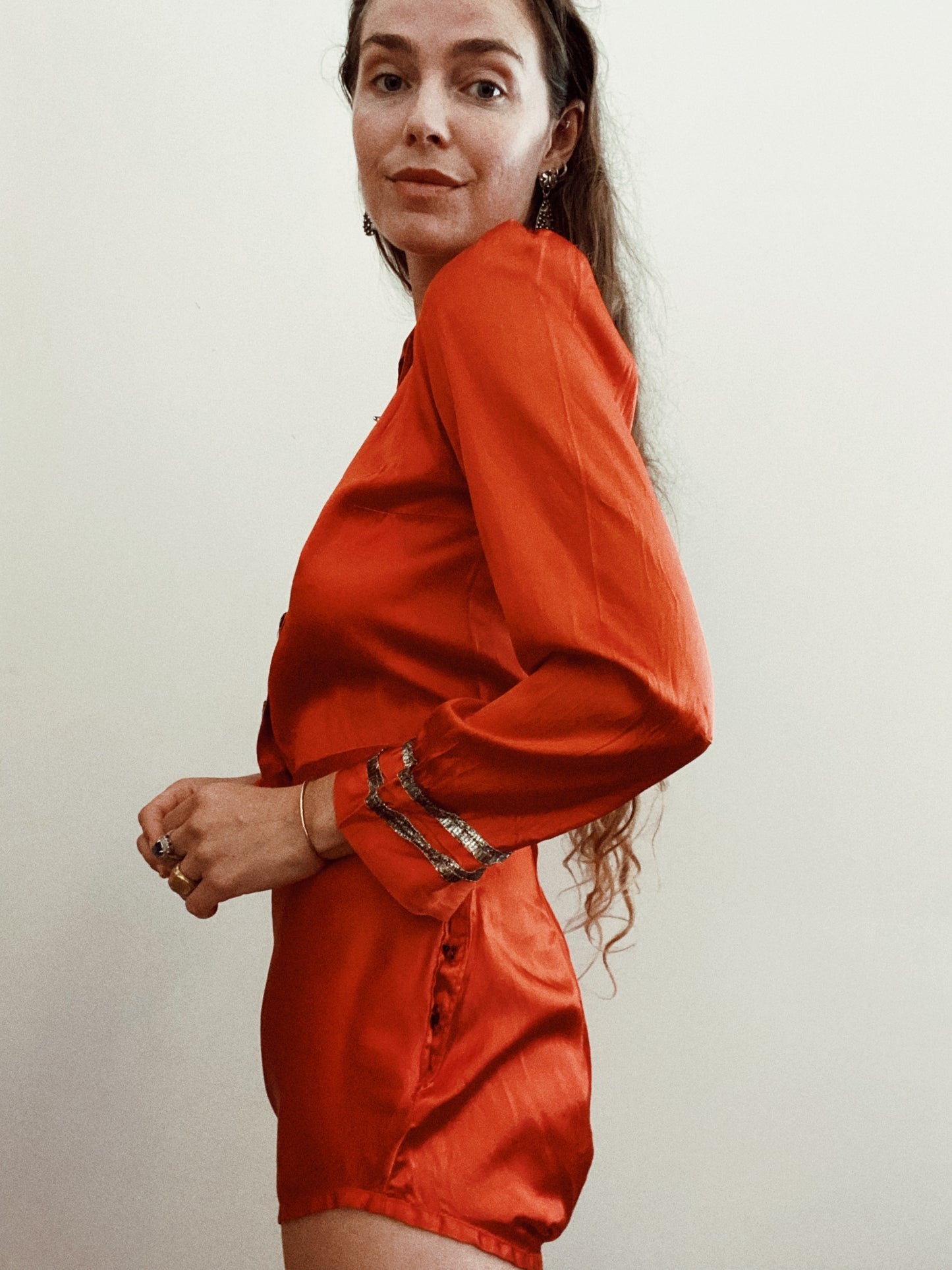 1940s Cabernet Red Satin Rayon Short Show Set- M