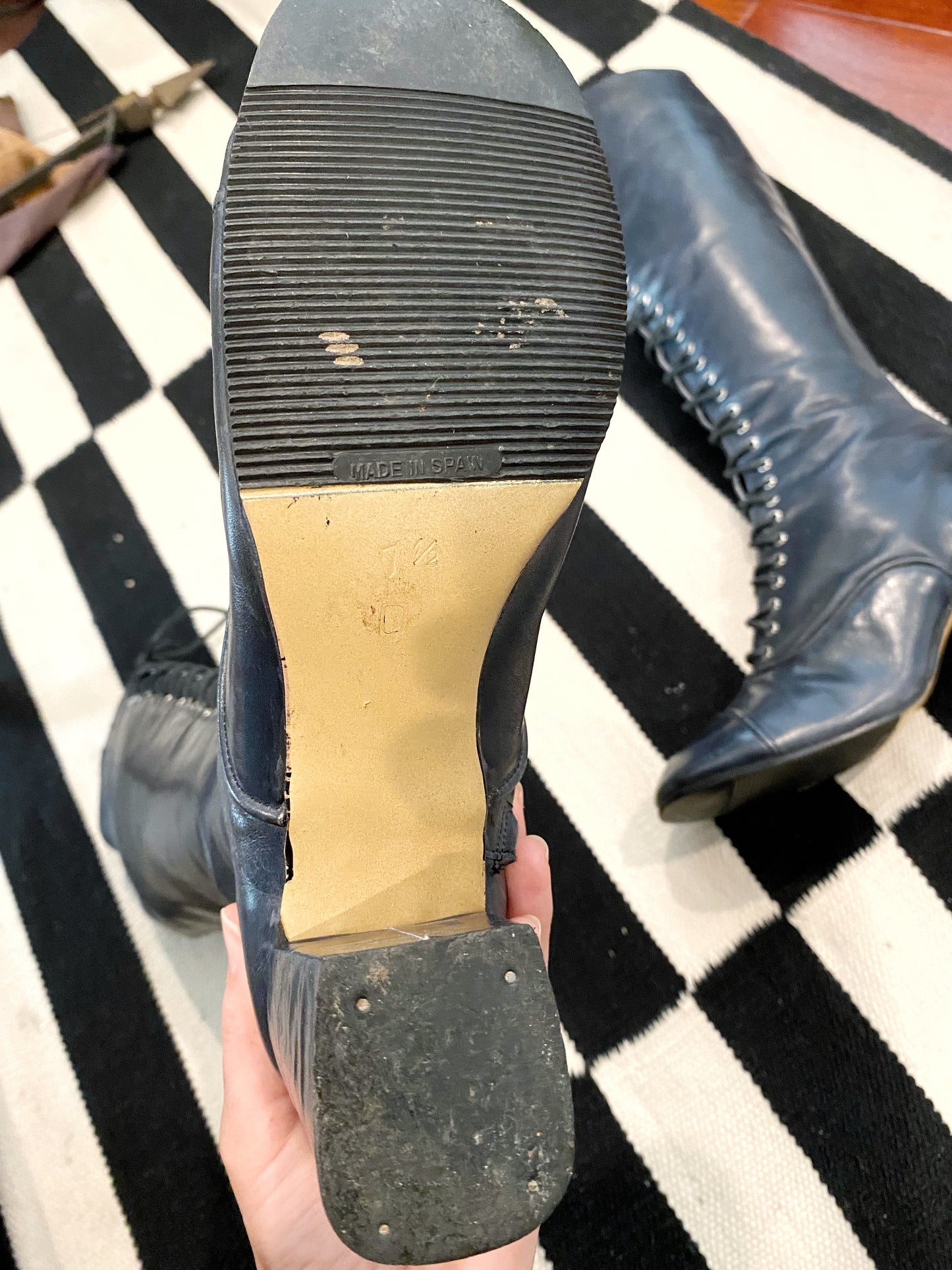 1960s Navy Leather Lace Up Gogo Boots- 7.5/8