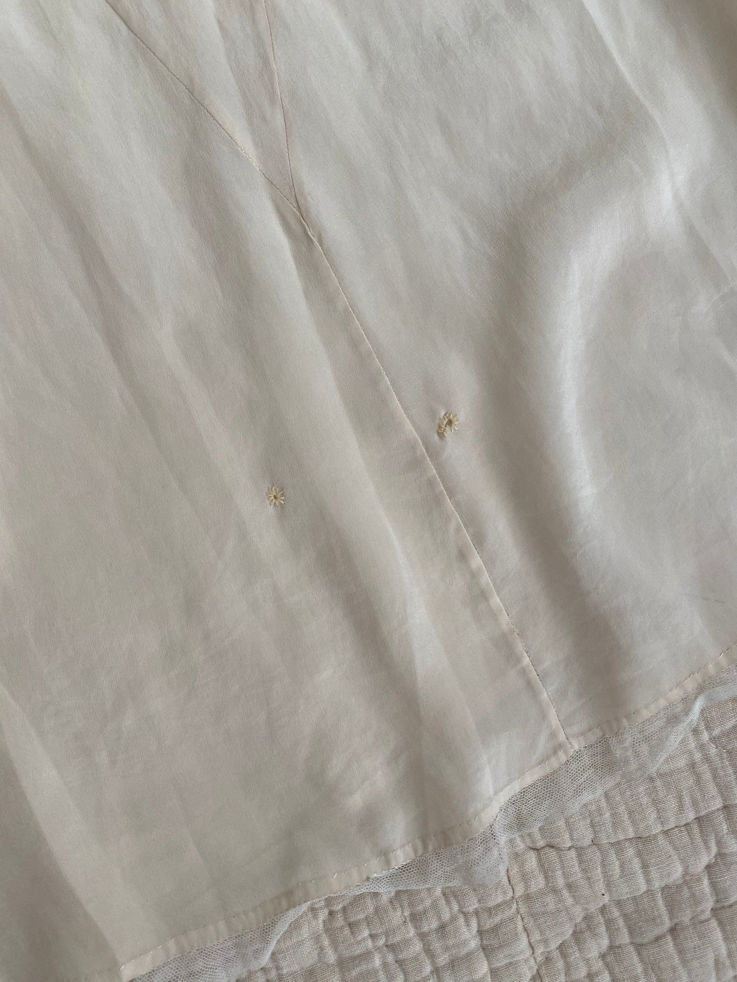 1930s Creme Silk + Lace Bias Cut Slip Dress w/ Rosettes- L