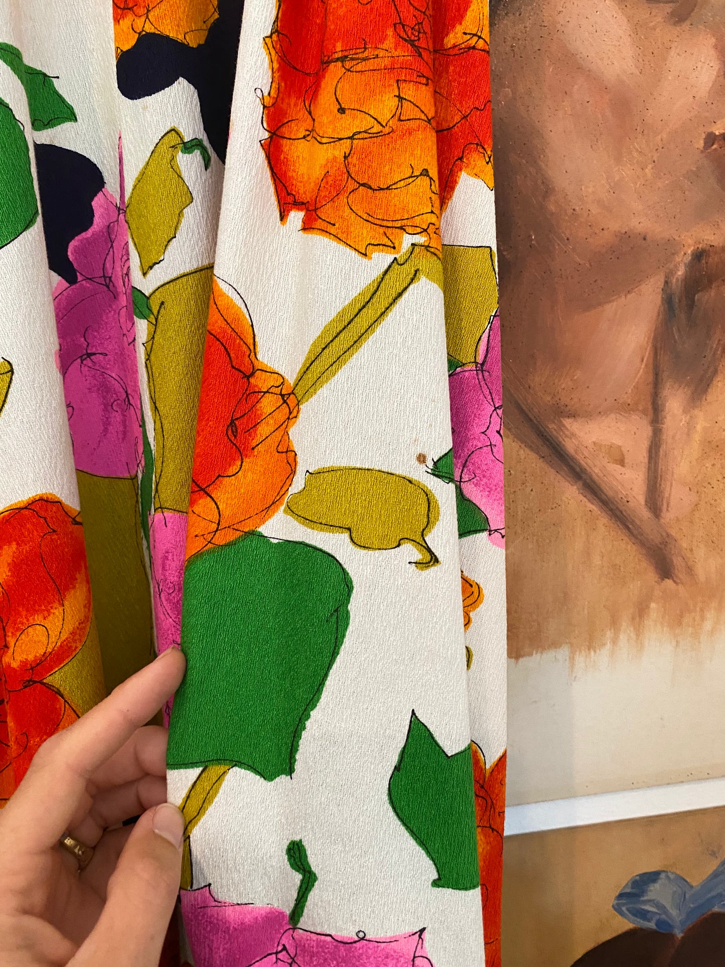 1950s/60s Julie Mills Bark Cloth Floral Maxi Dress- 8/10