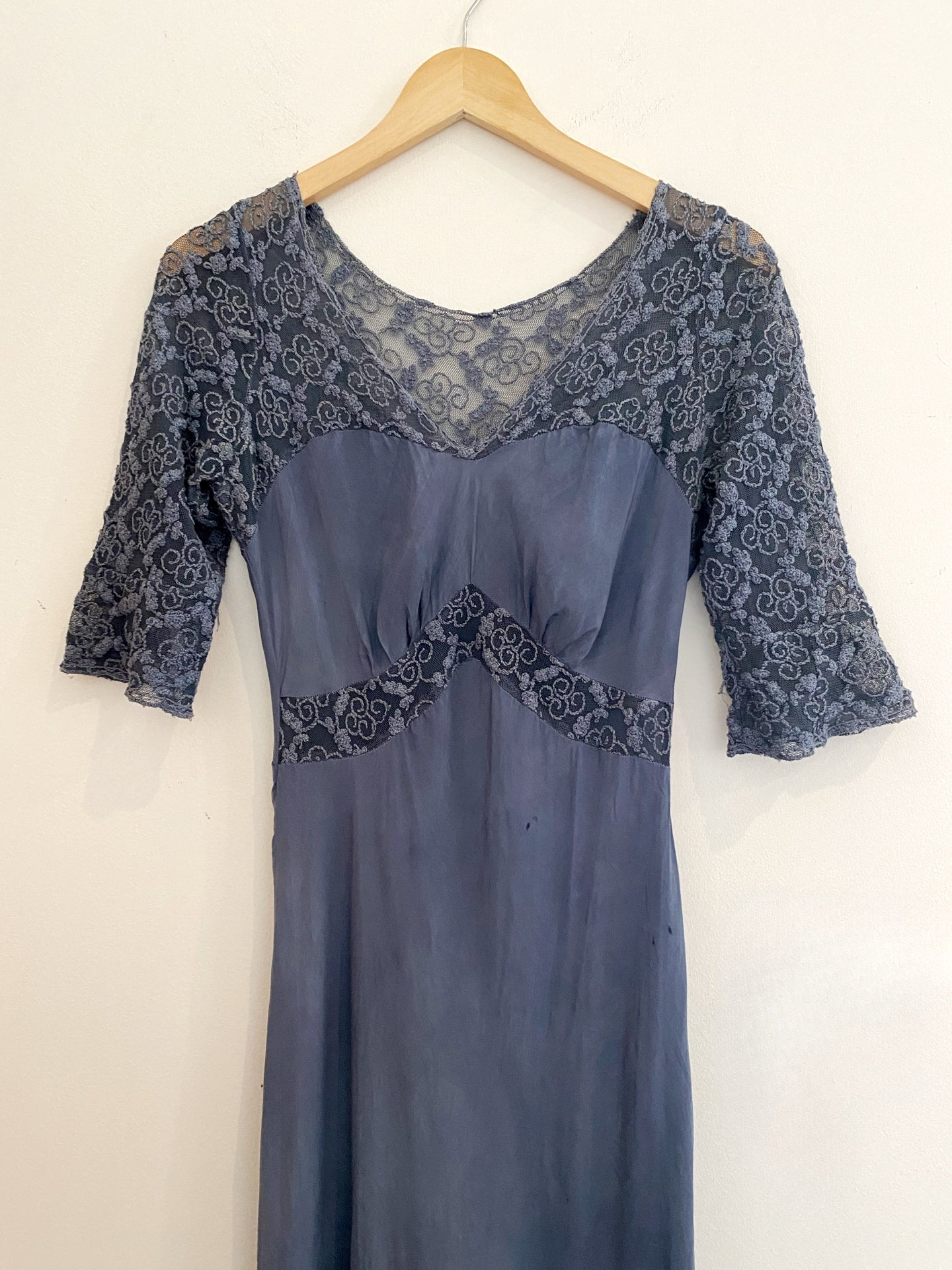 1930s Silk + Lace Robins Egg Slip Dress- S/M