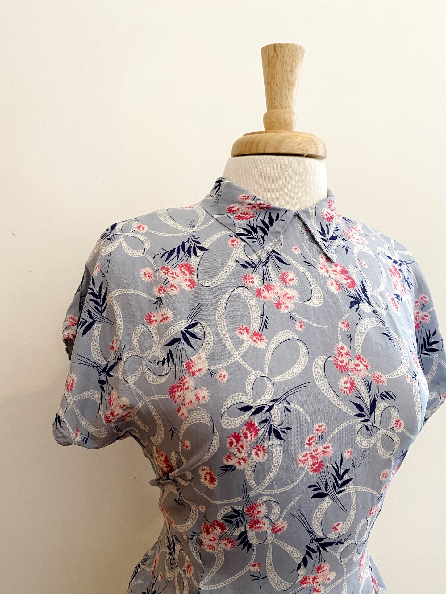 1940s Rayon Novelty Print Blouse- M/L