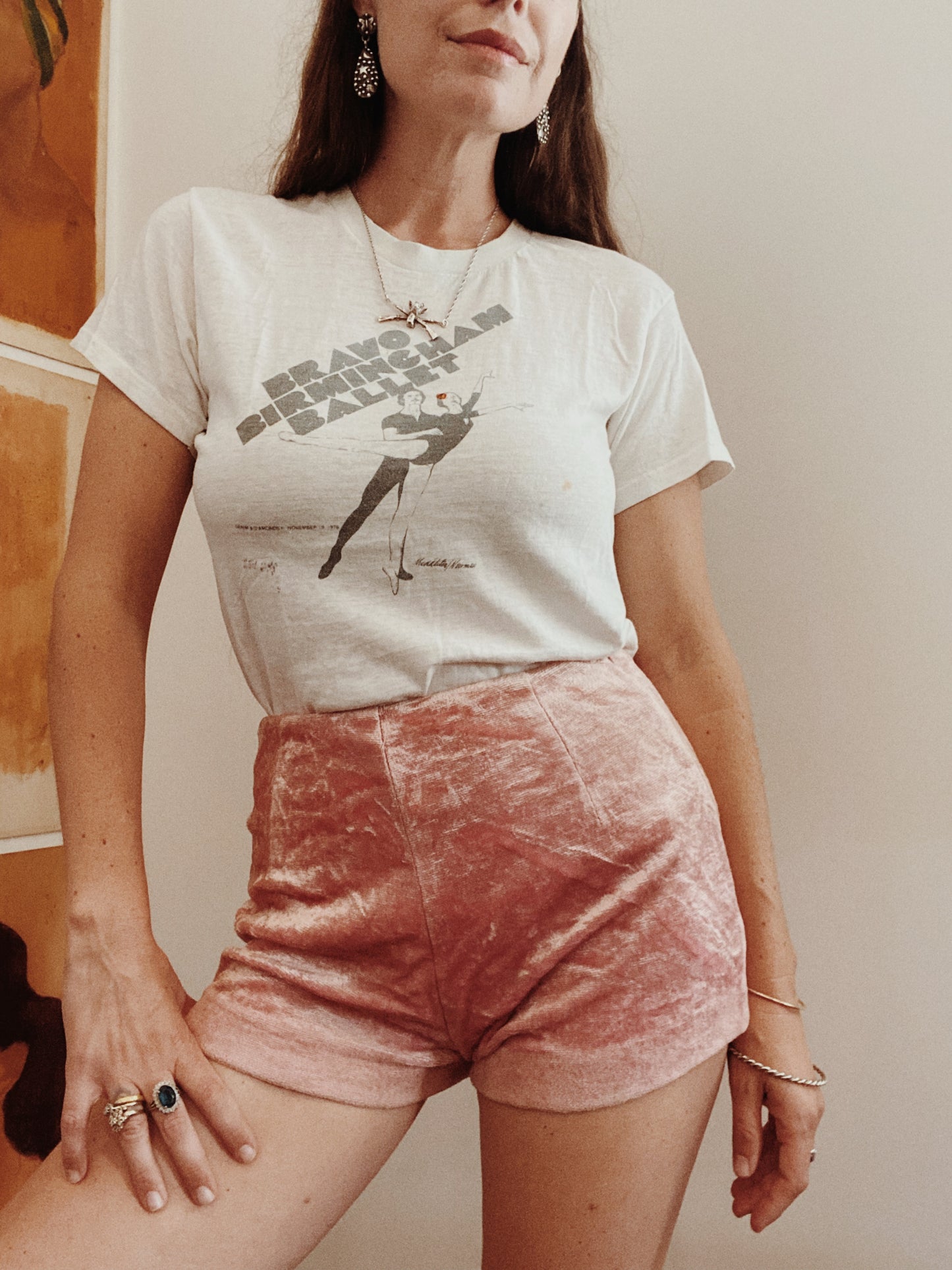 1960s Pink Velvet High Waisted Shorts- 6/7
