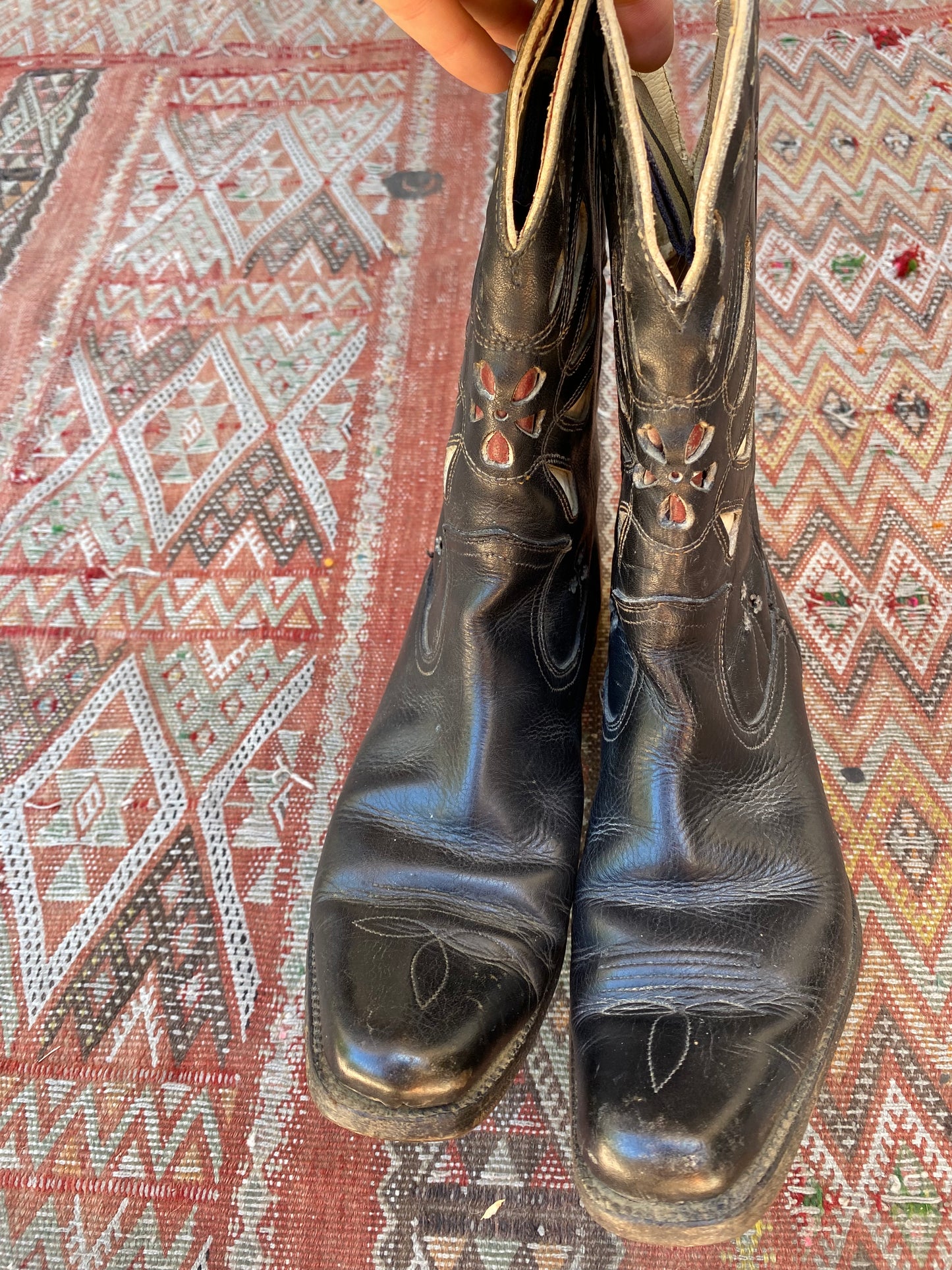 1940s Black Inlay Pee Wee Cowboy Boots- 7/7.5