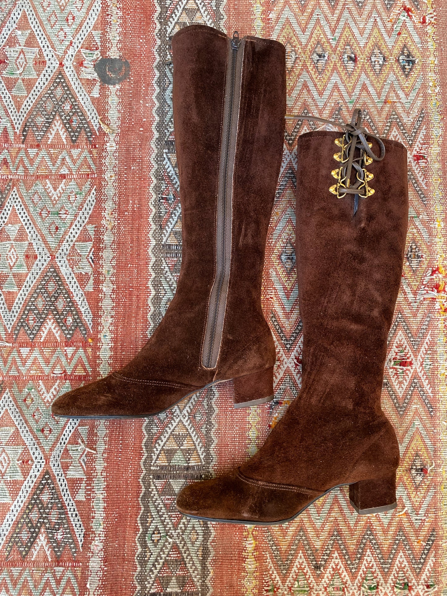 1960s/70s Chocolate Brown Suede Gogo Boots- 7