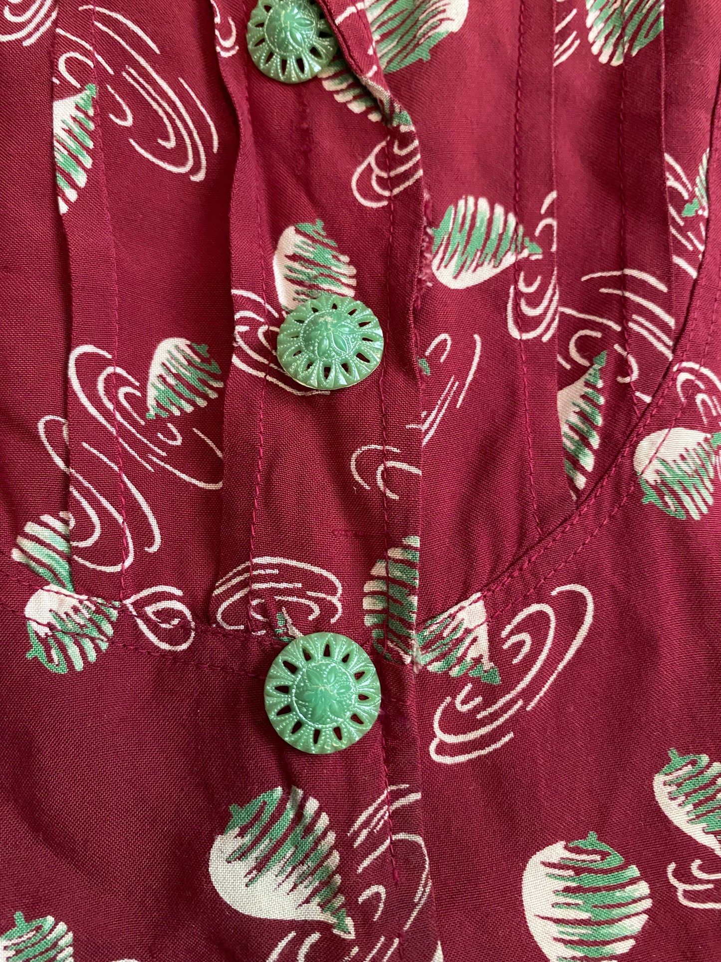 1940s Novelty Print Twirling Top Rayon Skirt Set- S/M