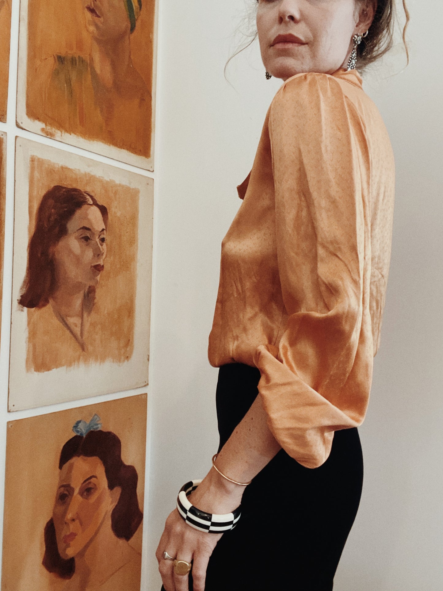 1940s Champagne Rayon Satin Blouse- S/M