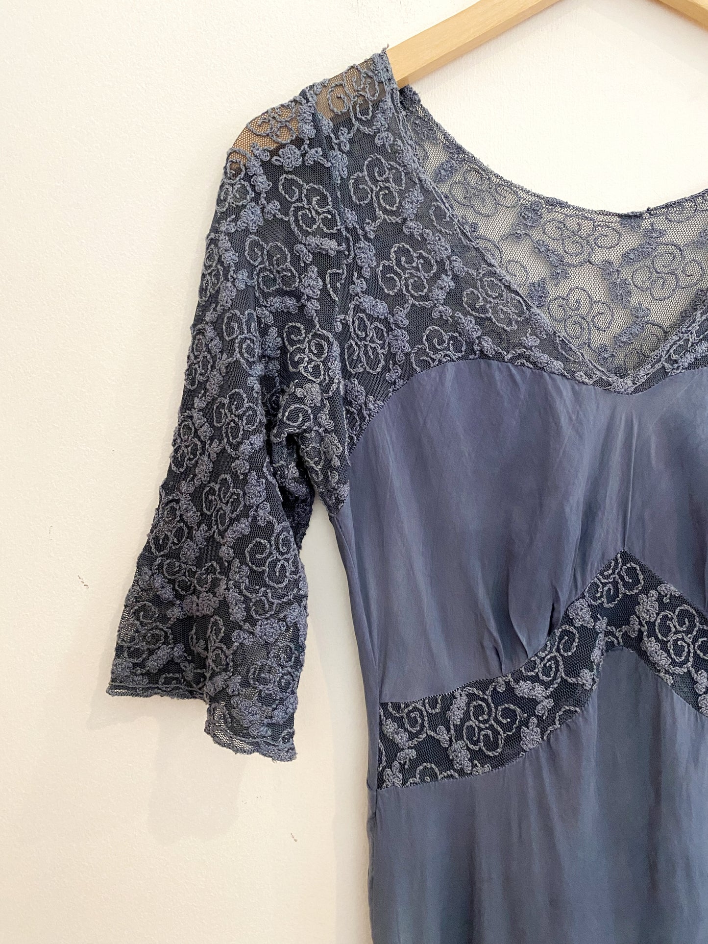 1930s Silk + Lace Robins Egg Slip Dress- S/M