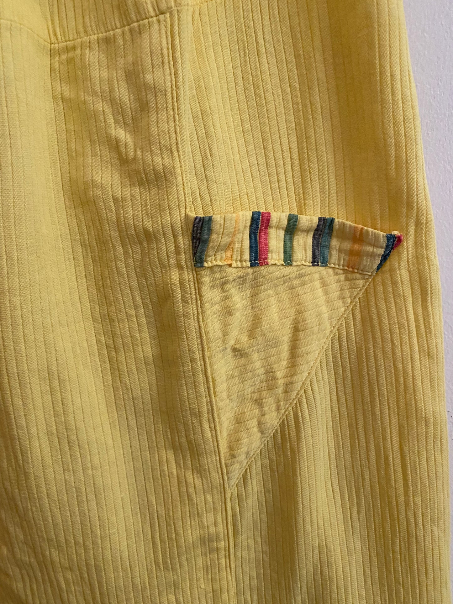 1930s Yellow Ribbed Sportswear Dress w/ Deco Pockets- S/M