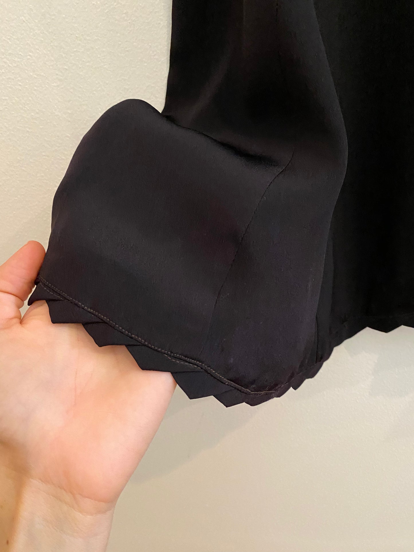1930s Black Rayon + Ecru Lace Dress- S/M