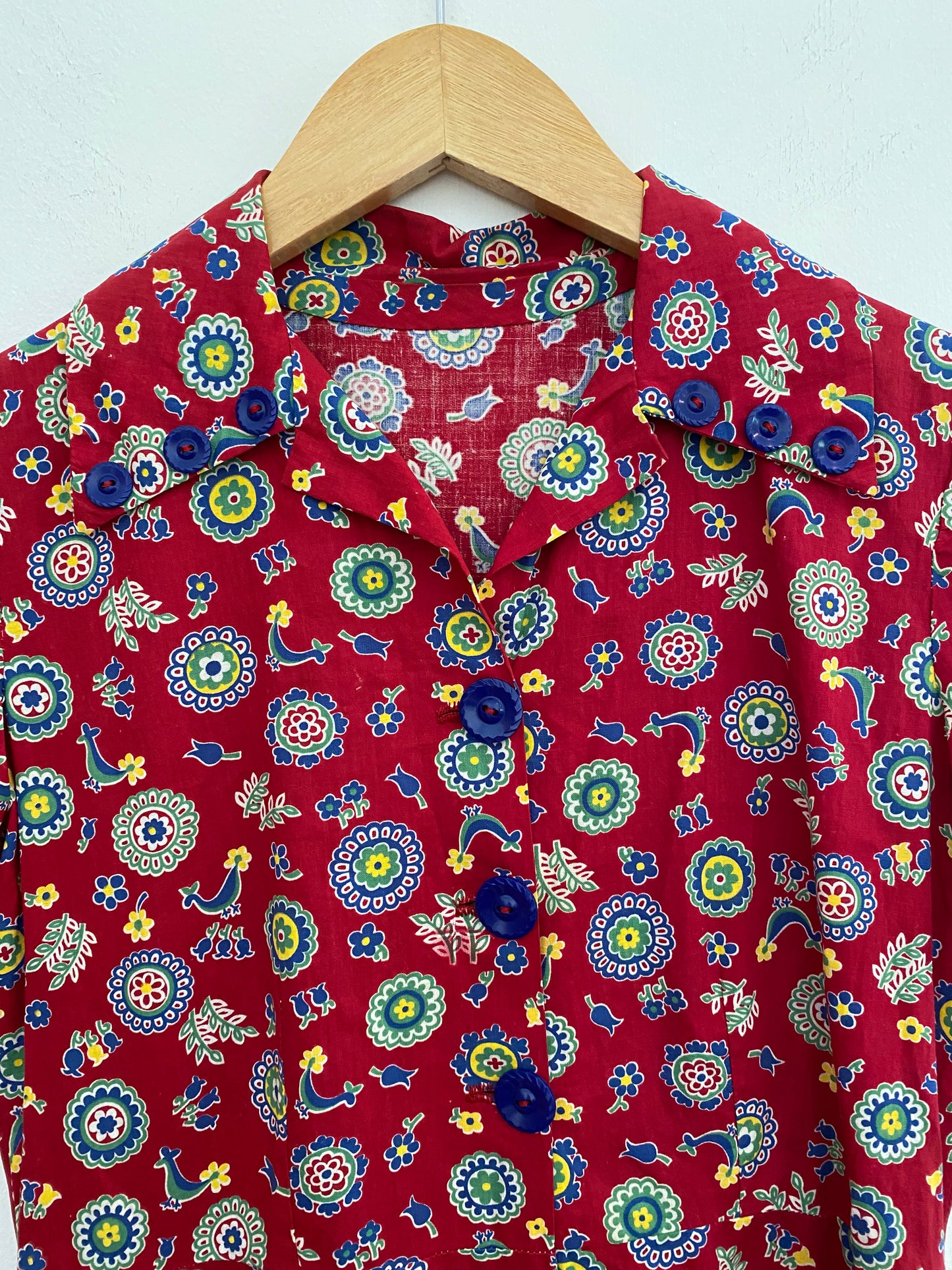 1930s Folk Print Cotton Babydoll Dress- XS/S