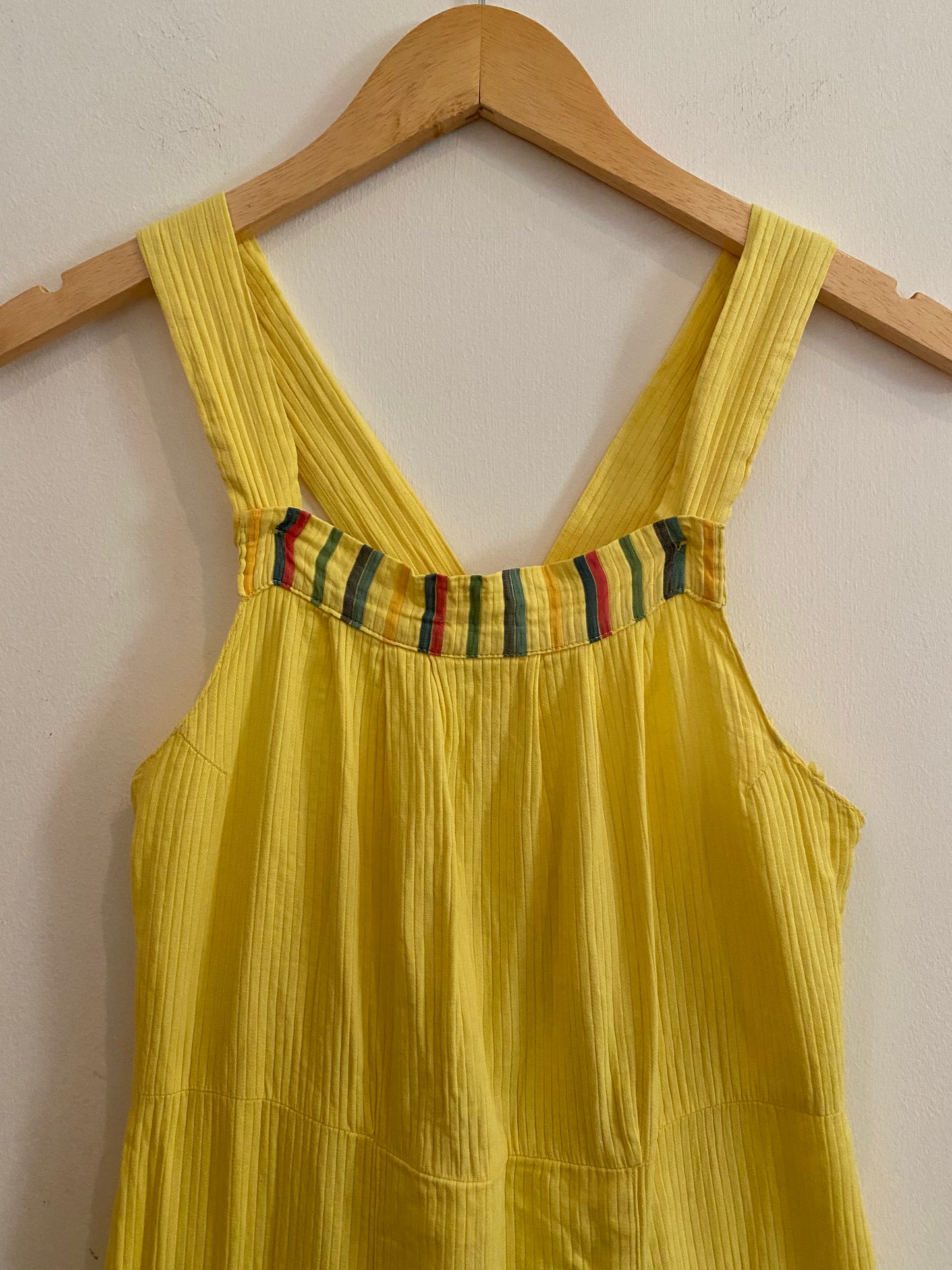 1930s Yellow Ribbed Sportswear Dress w/ Deco Pockets- S/M
