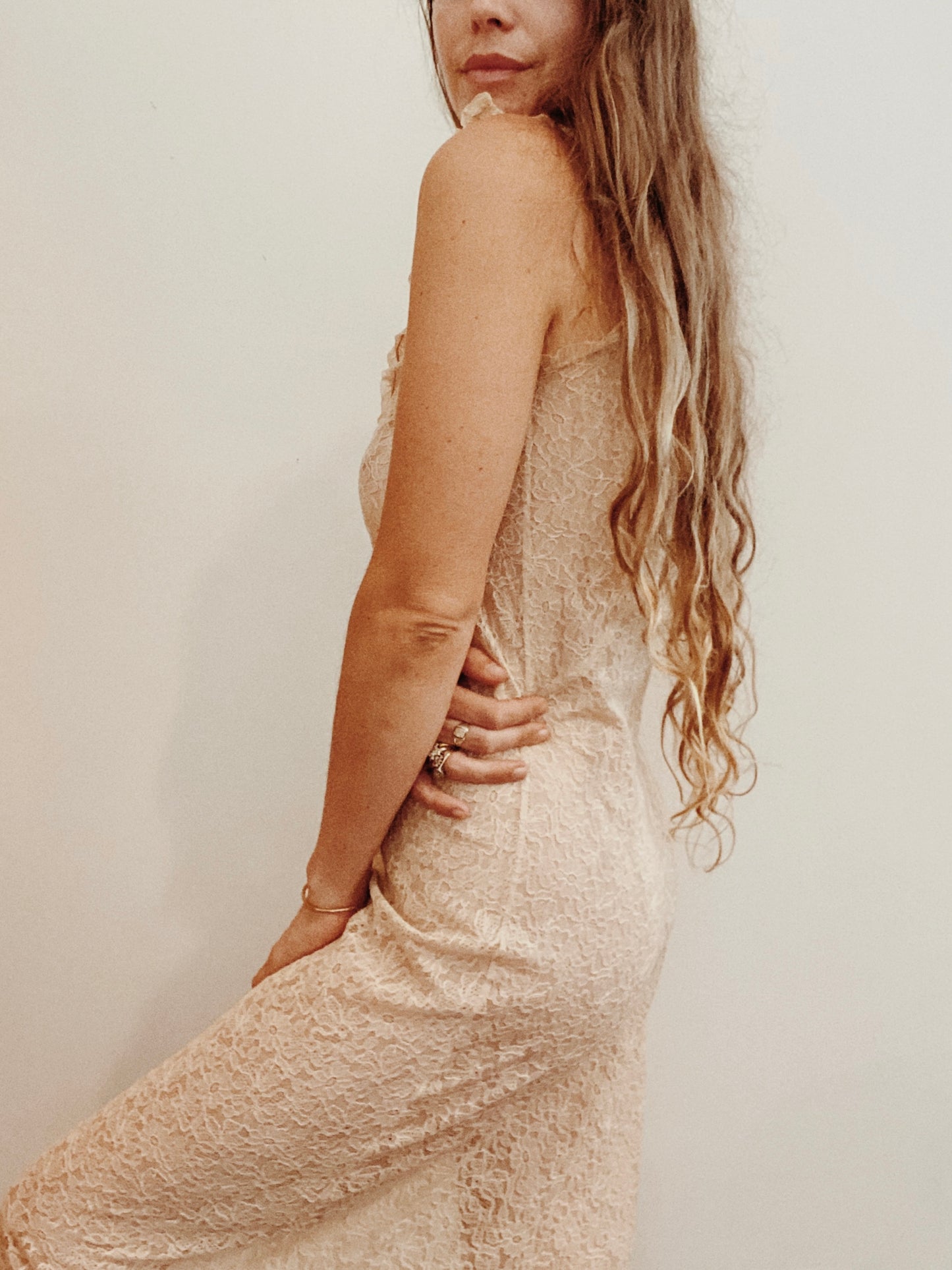 1930s Pristine French Lace Bias Cut Slip Dress- M