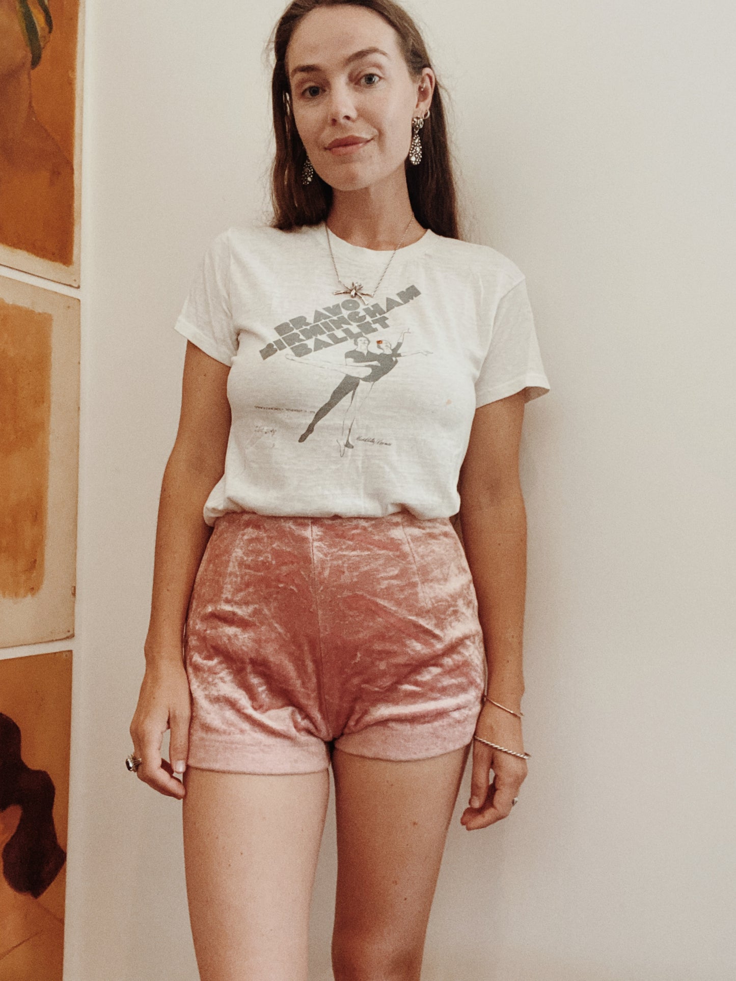 1960s Pink Velvet High Waisted Shorts- 6/7